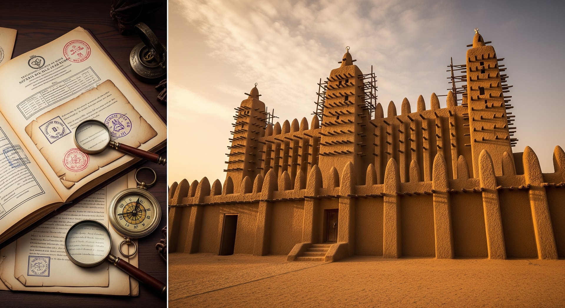 The ancient mud-brick mosque of Djenné, Mali's iconic UNESCO World Heritage architecture representing the country's rich cultural and administrative heritage