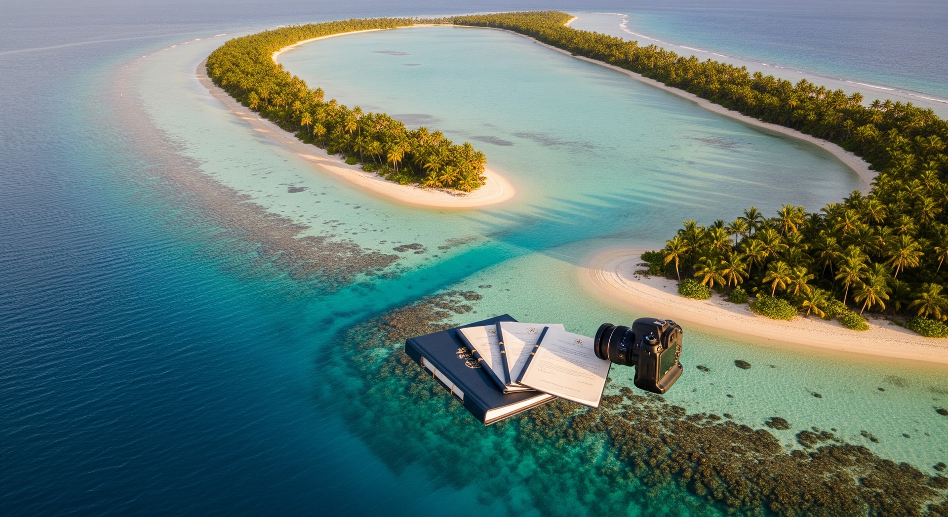 Aerial view of Majuro Atoll in the Marshall Islands with turquoise lagoon, representing official Marshallese document translation services