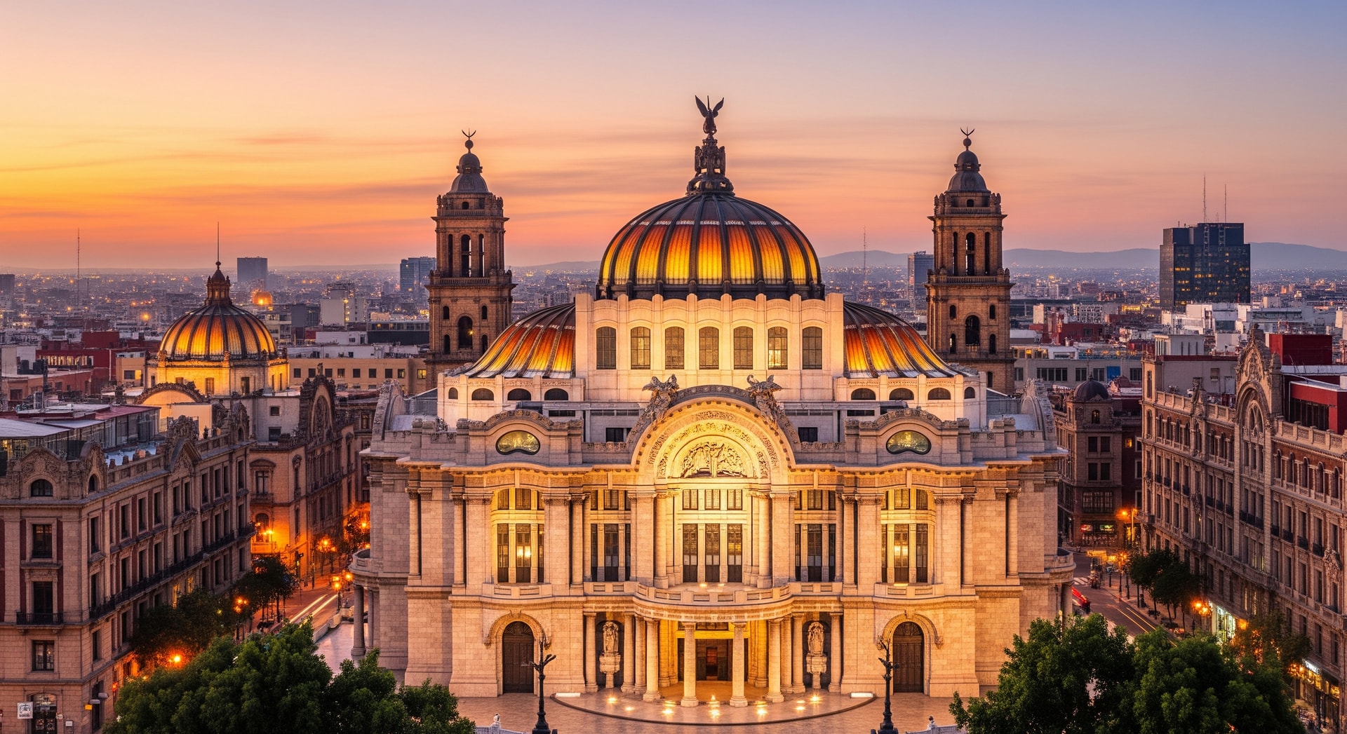 Mexico City skyline with the Palacio de Bellas Artes and historic centro district representing Mexico's rich institutional and cultural heritage