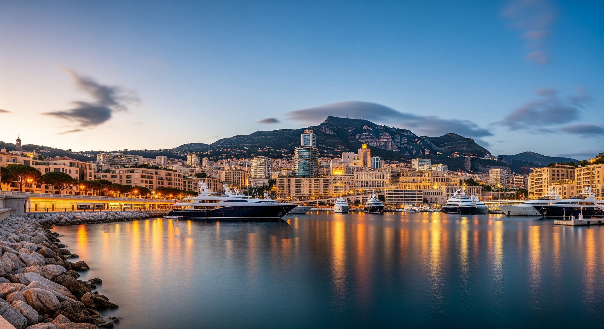 Monaco harbour and principality skyline viewed from the sea, representing international document translation services