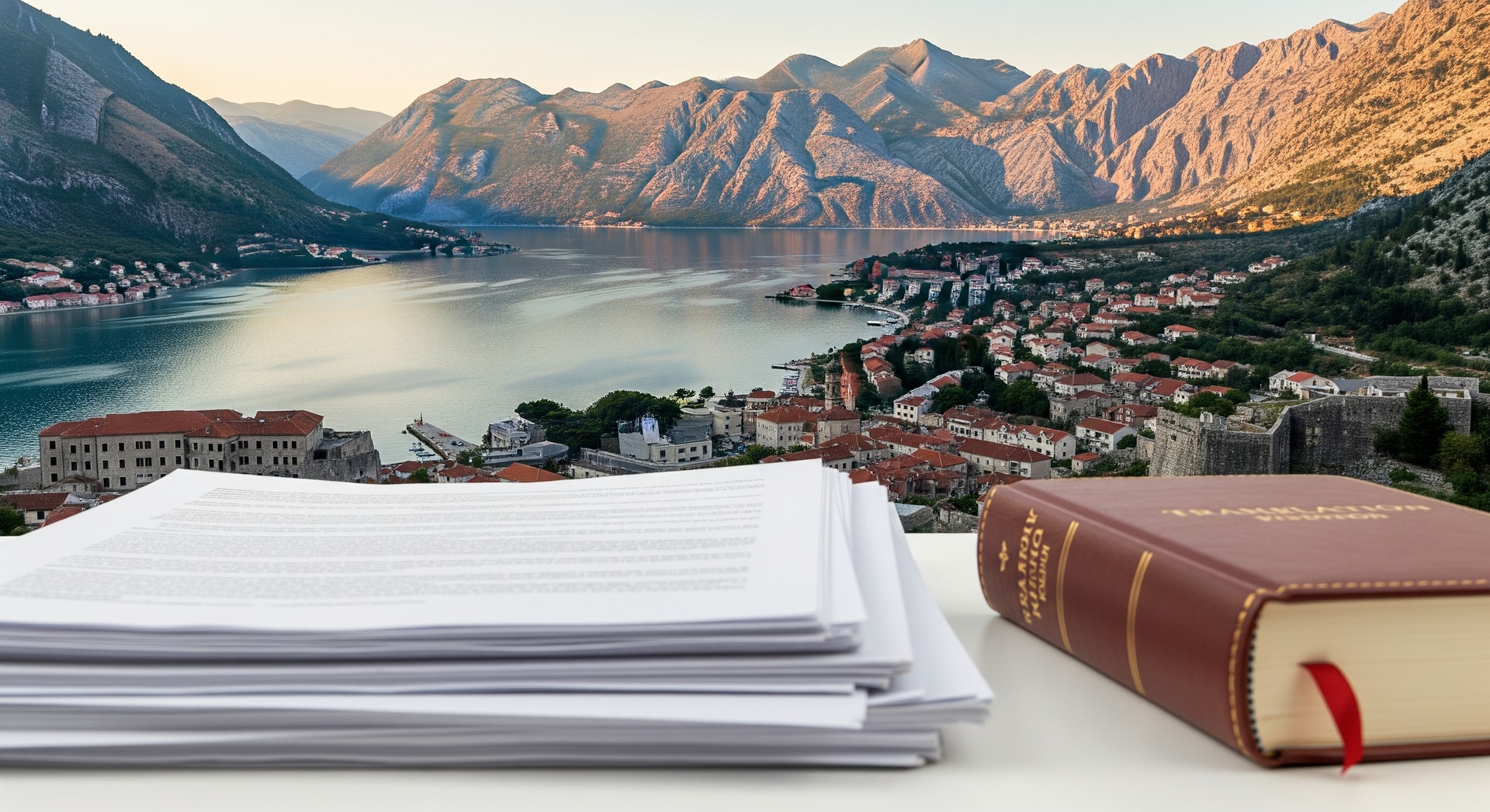 Scenic view of Kotor Bay in Montenegro with historic old town and Adriatic coastline