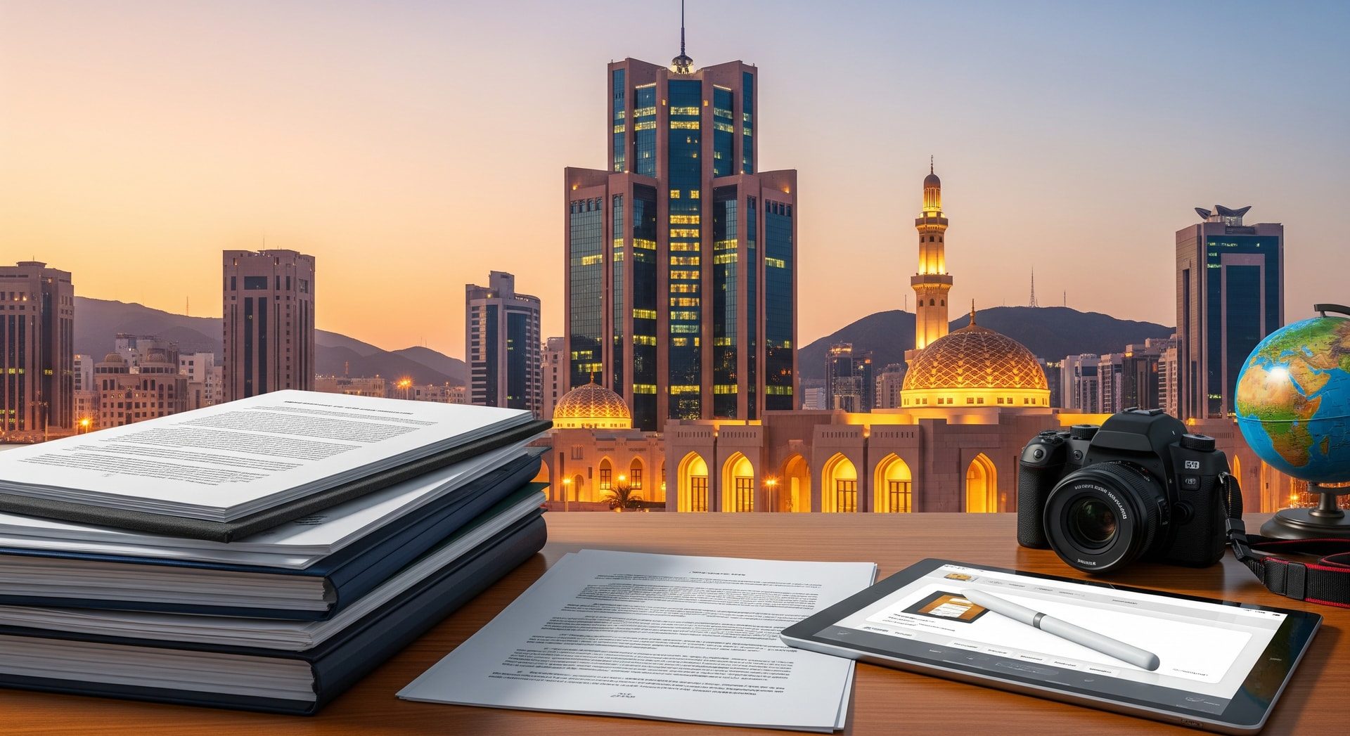 Muscat skyline representing Oman's administrative center for document processing and translation services
