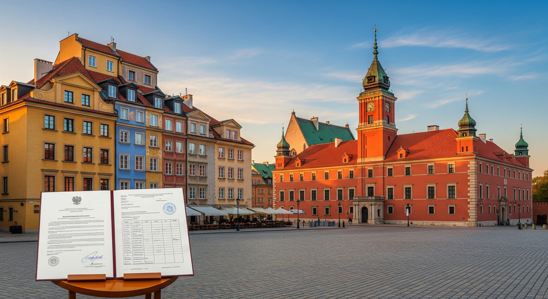 Historic Old Town of Warsaw with colorful townhouses and the Royal Castle representing Poland's rich cultural and institutional heritage