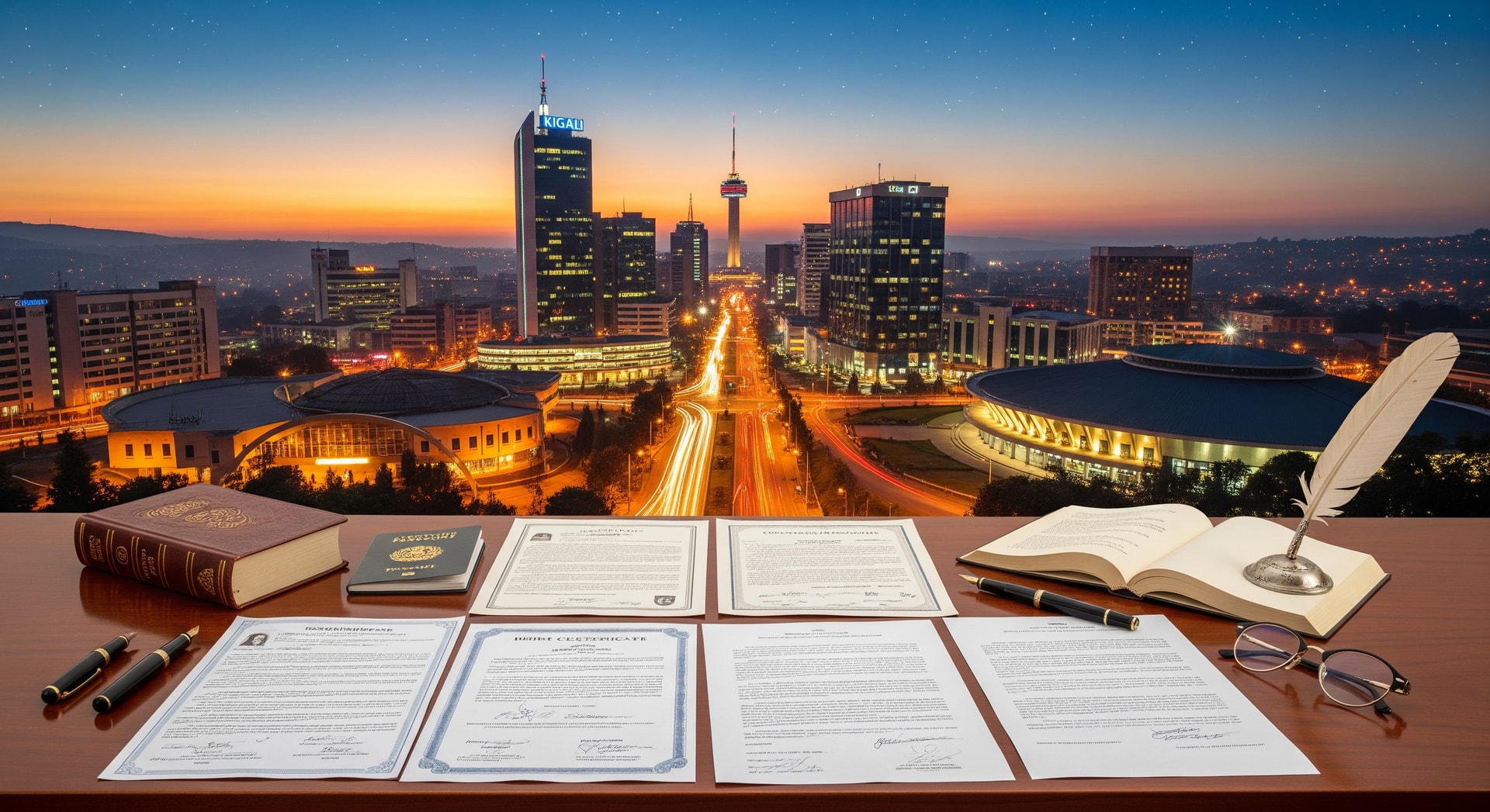 Kigali skyline representing Rwanda's administrative center for document processing and translation services