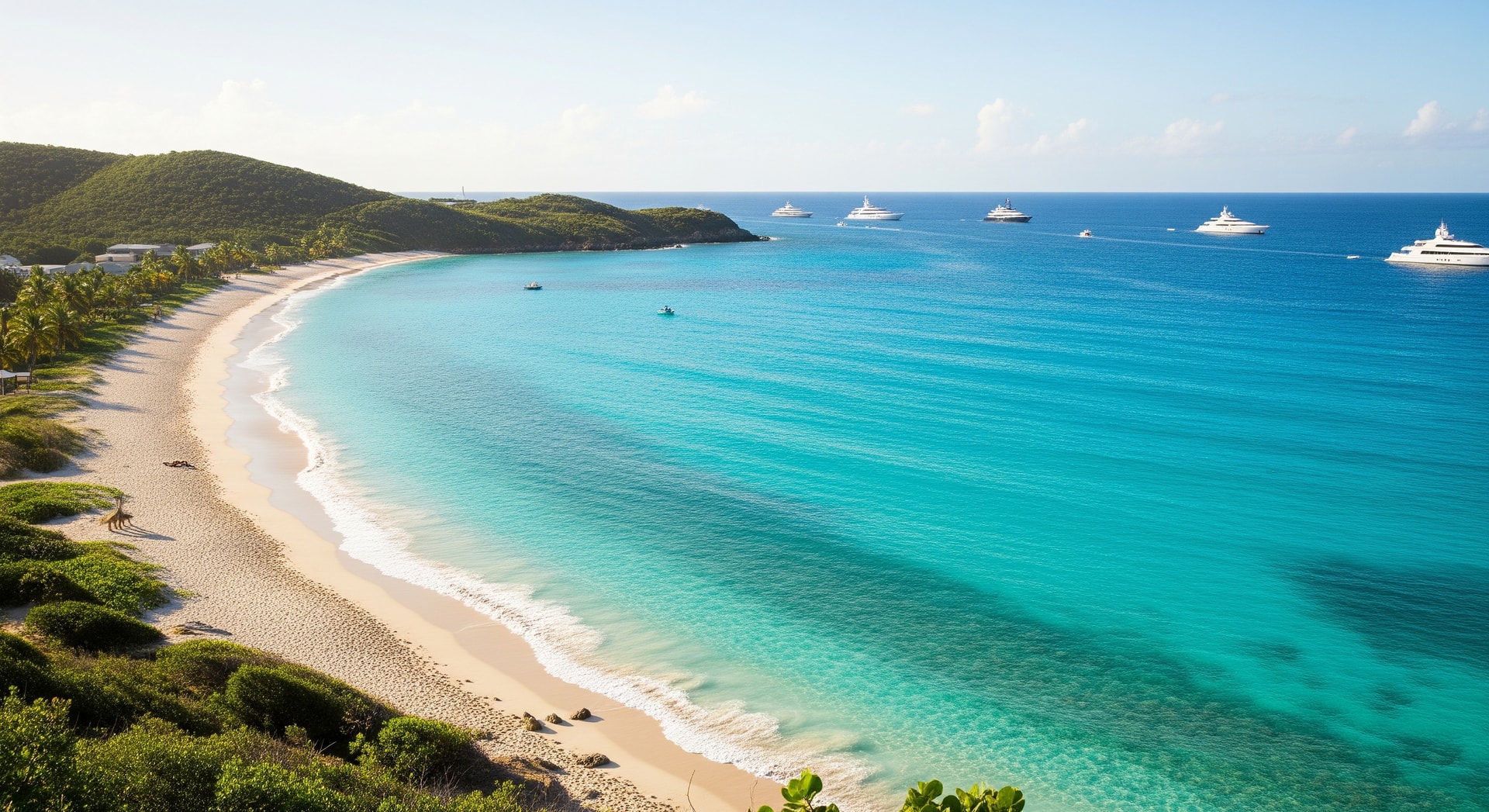 Saint Barthélemy coastline with white-sand beaches and azure Caribbean waters representing this exclusive French overseas collectivity in the Lesser Antilles