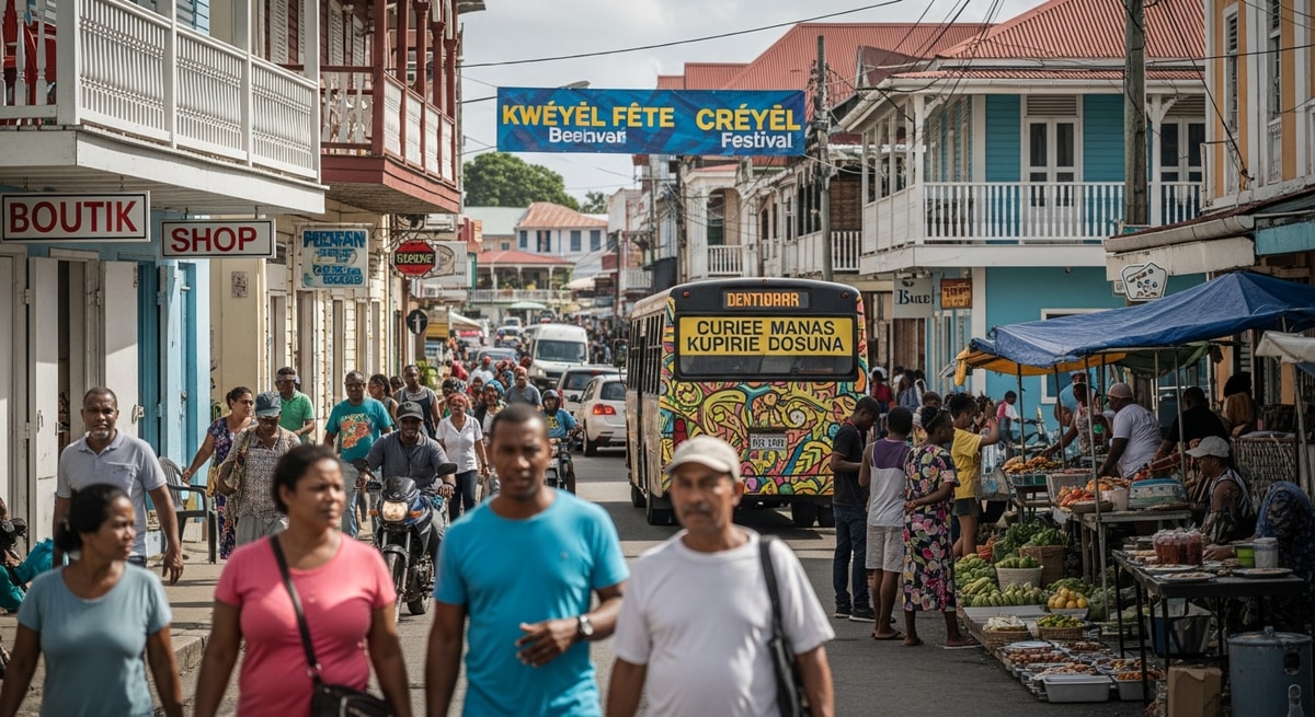 Street scene in Castries, Saint Lucia, reflecting the island's bilingual English and Kwéyòl cultural heritage