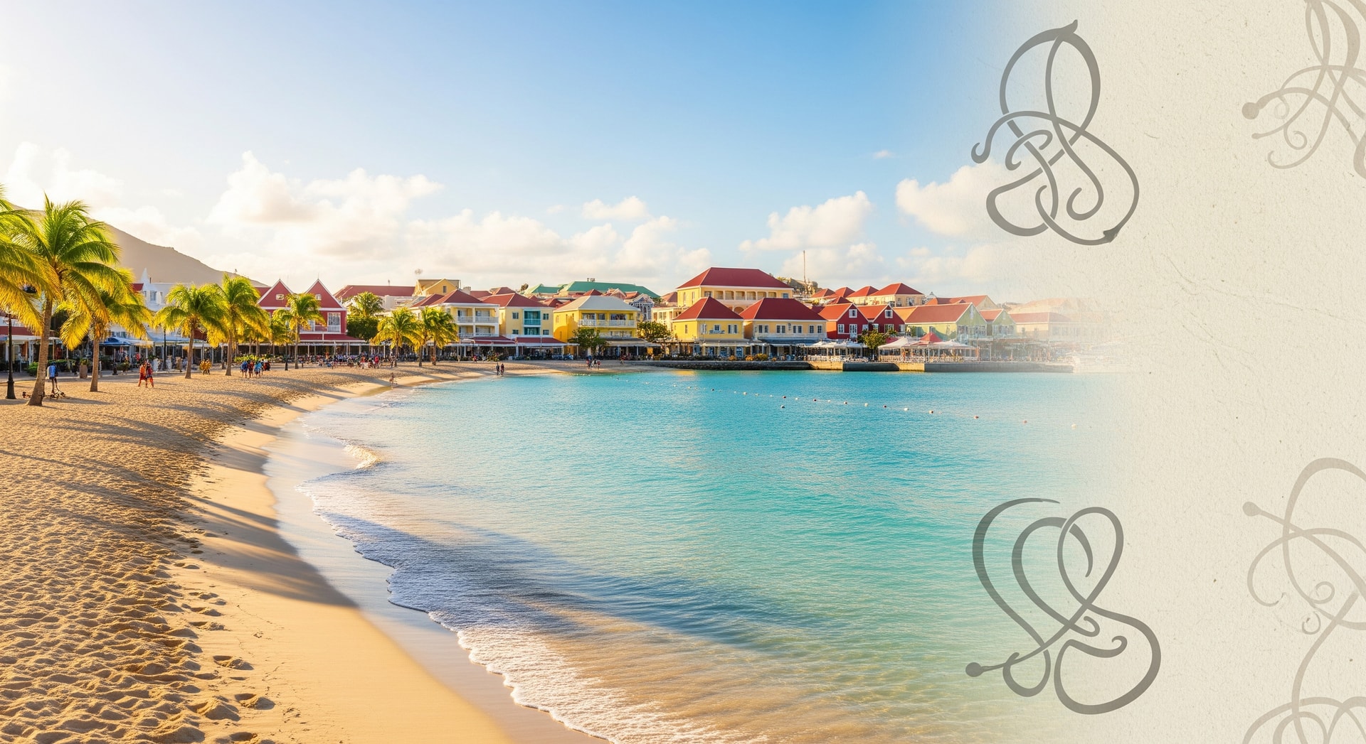 Great Bay Beach and Philipsburg waterfront representing Sint Maarten, the Dutch constituent country sharing the island of Saint Martin with French Saint-Martin