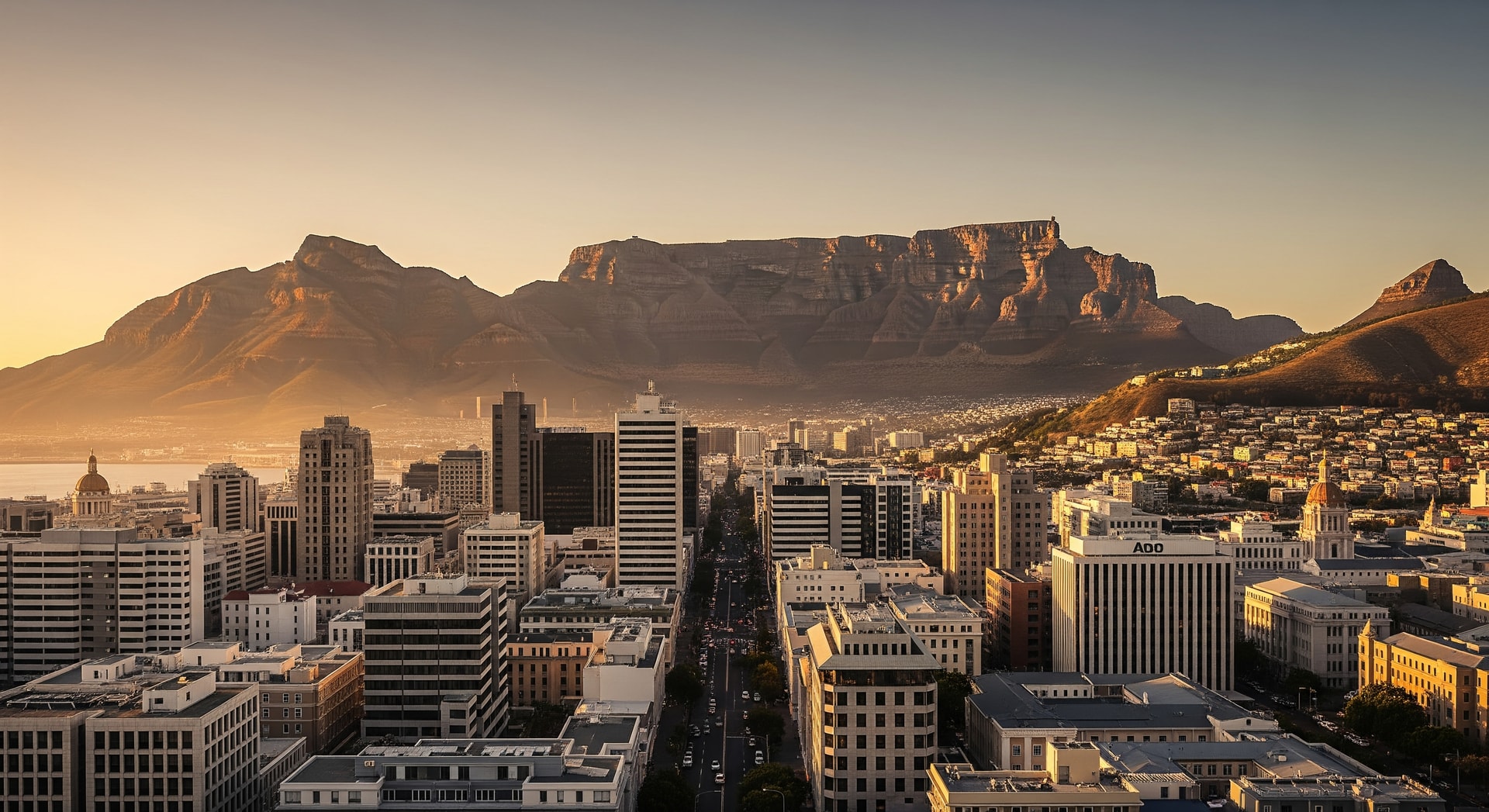 Cape Town cityscape with Table Mountain in the background representing South Africa's diverse culture and modern institutions