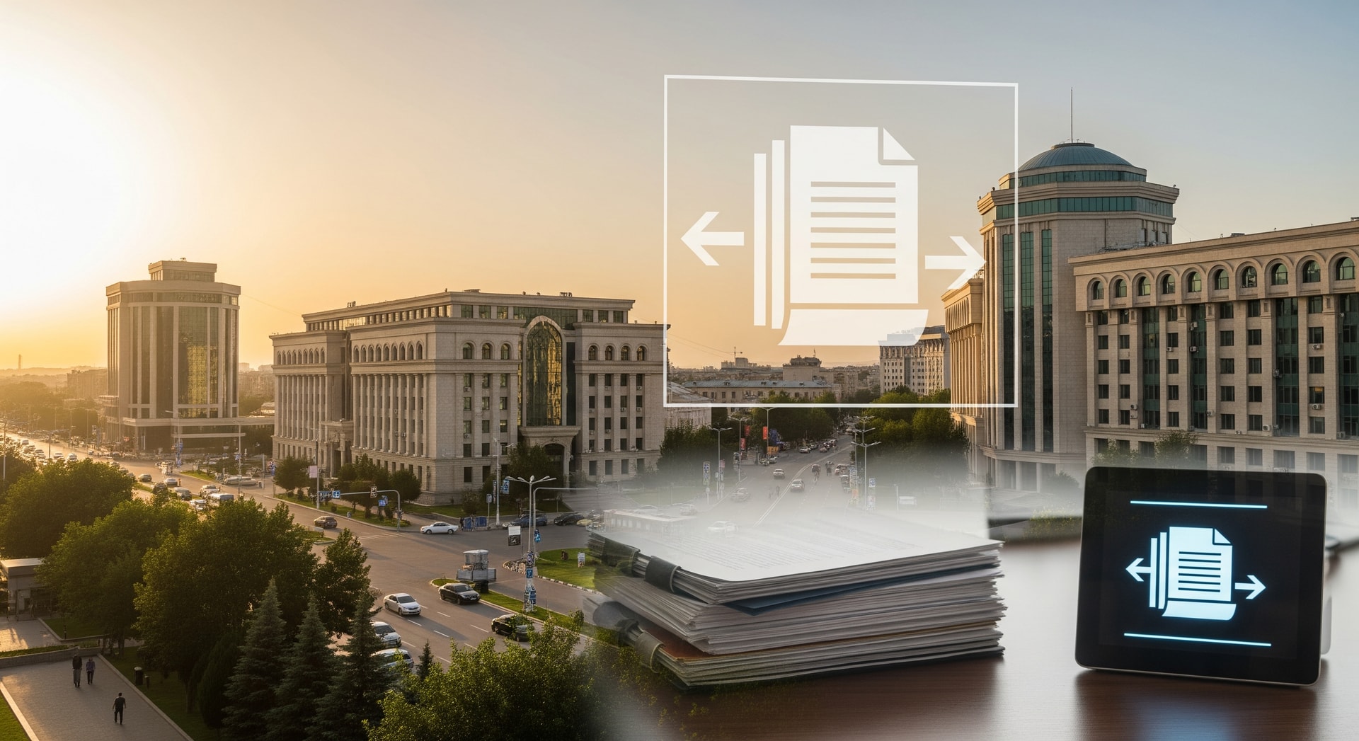 Dushanbe cityscape representing Tajikistan's administrative center for document processing and translation services