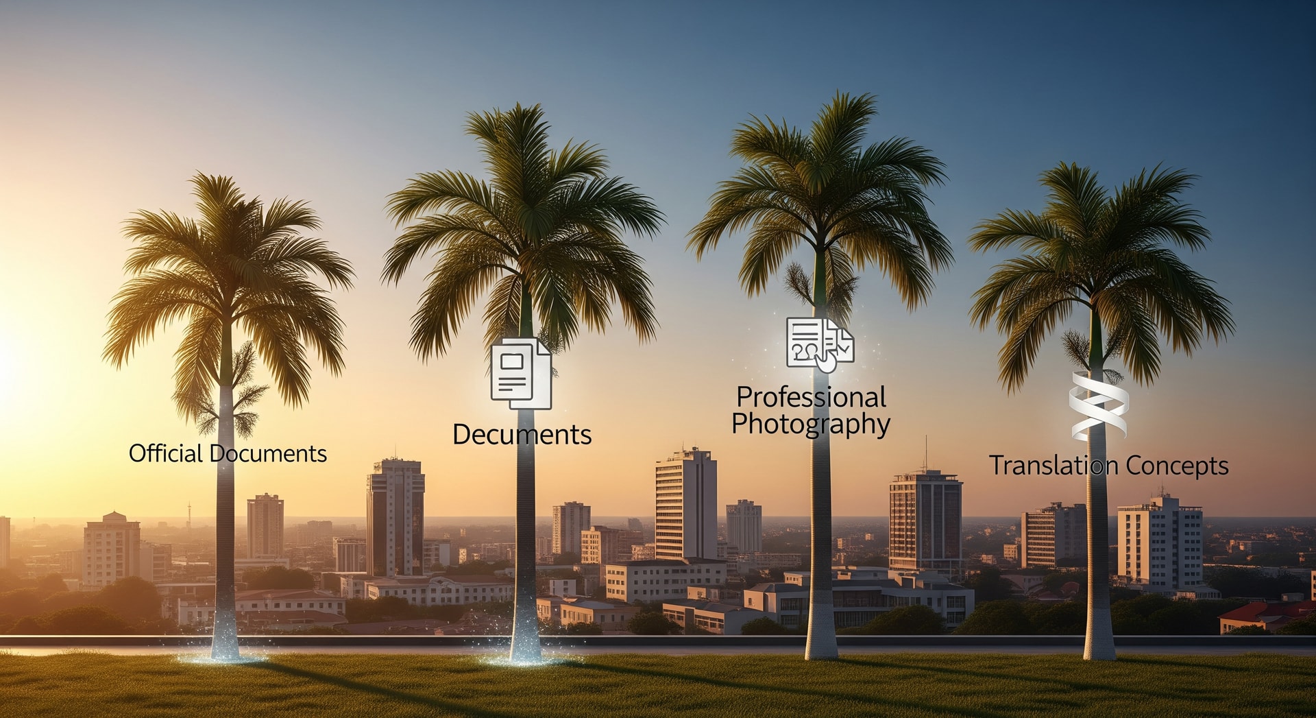 Lomé cityscape with palm trees representing Togo certified translation services