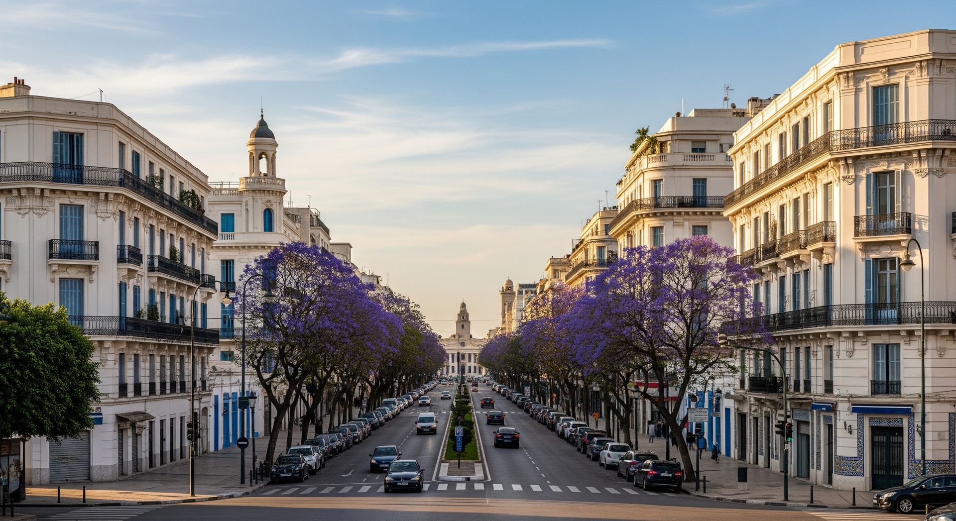 Tunis cityscape with the Avenue Habib Bourguiba and traditional architecture representing Tunisia's bilingual administrative center