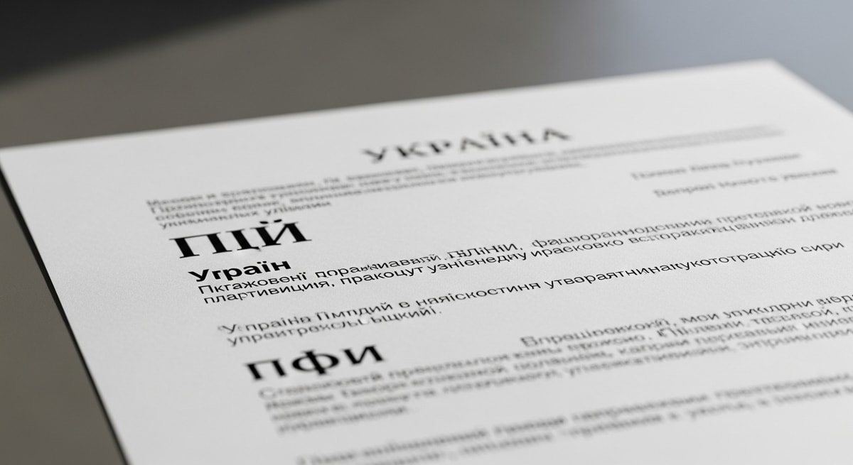Ukrainian Cyrillic text on an official document with distinctive Ukrainian letters highlighting the unique script characteristics