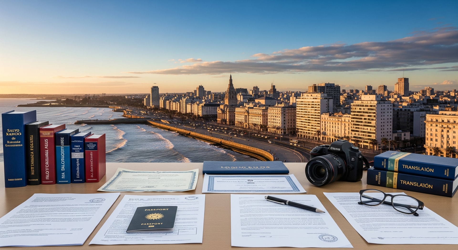 Panoramic view of Montevideo waterfront and Ciudad Vieja representing Uruguay's modern institutions and document services