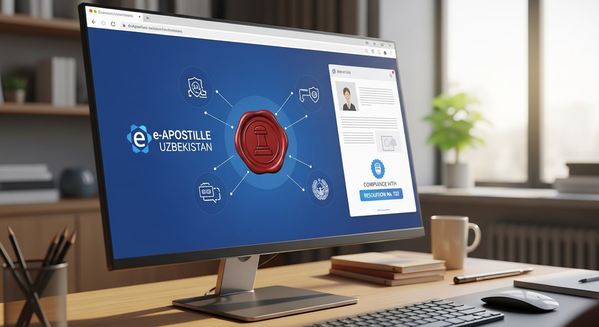 Digital apostille system representing Uzbekistan's e-Apostille capability under Resolution No. 732
