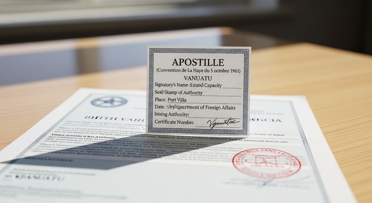 Hague Apostille certificate on a Vanuatu document from the Department of Foreign Affairs in Port Vila