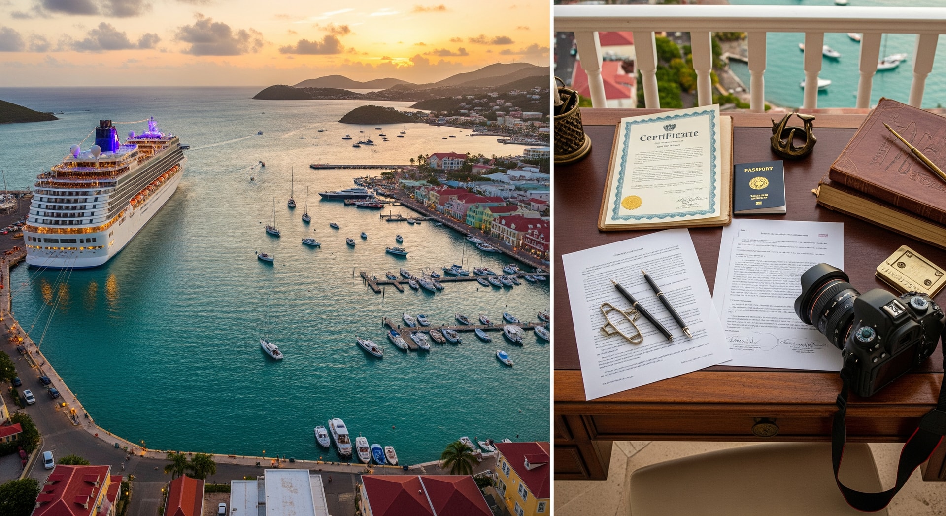 Aerial view of Charlotte Amalie harbor in St. Thomas US Virgin Islands representing official USVI document translation services