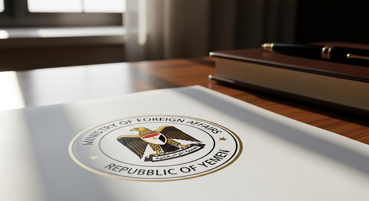 Yemeni Ministry of Foreign Affairs seal representing the consular authentication process for Yemeni documents intended for international use