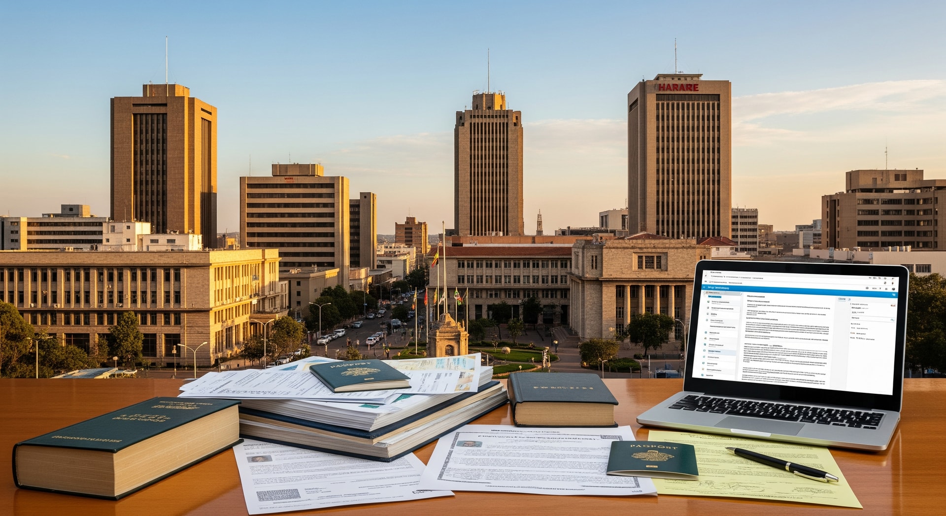 Harare cityscape representing Zimbabwe's administrative center for document processing and translation services