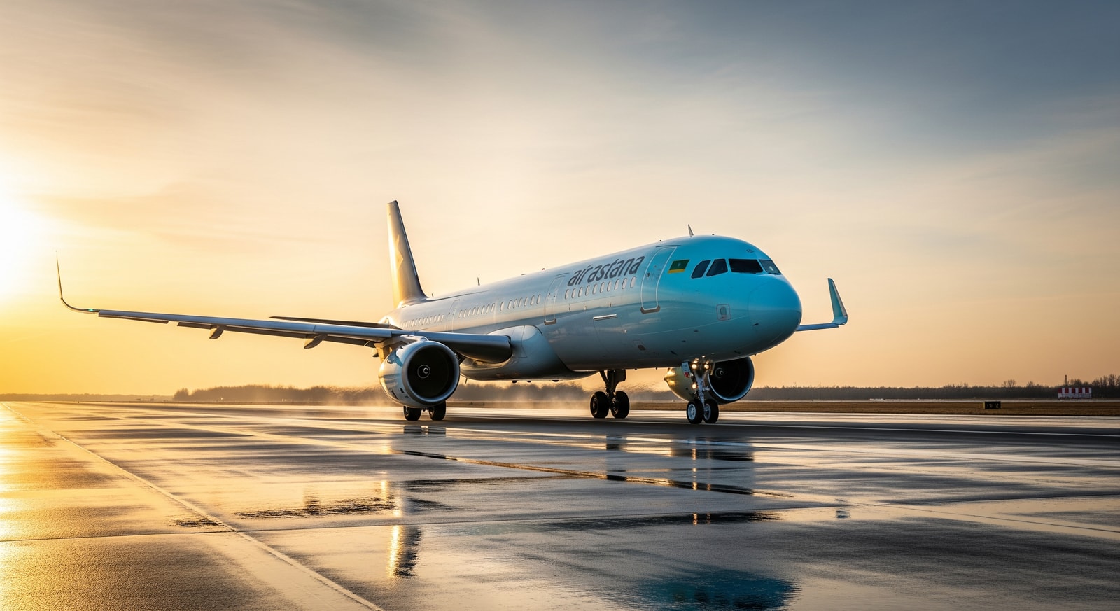 Air Astana Airbus A321LR on the runway, illustrating the new Astana–Guangzhou route