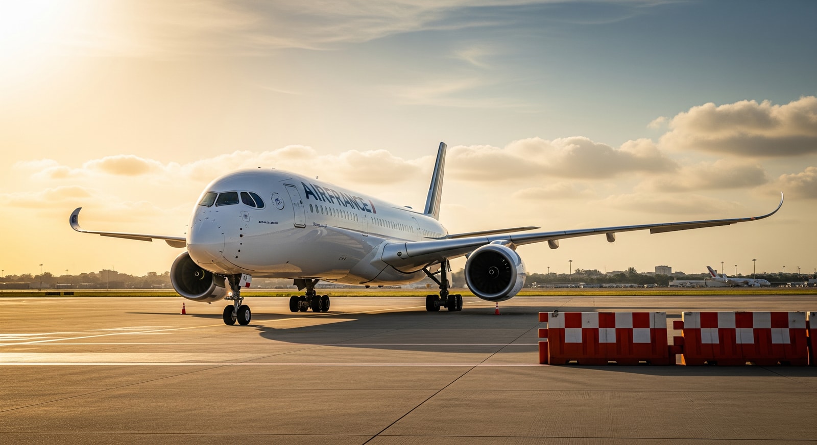Air France A350-900 at Abidjan airport near restricted taxiway