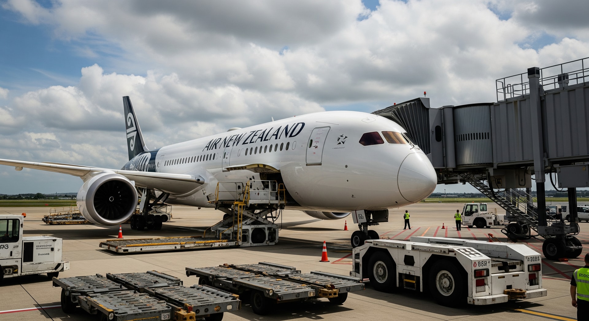 Air New Zealand aircraft at an airport gate amid flight disruptions
