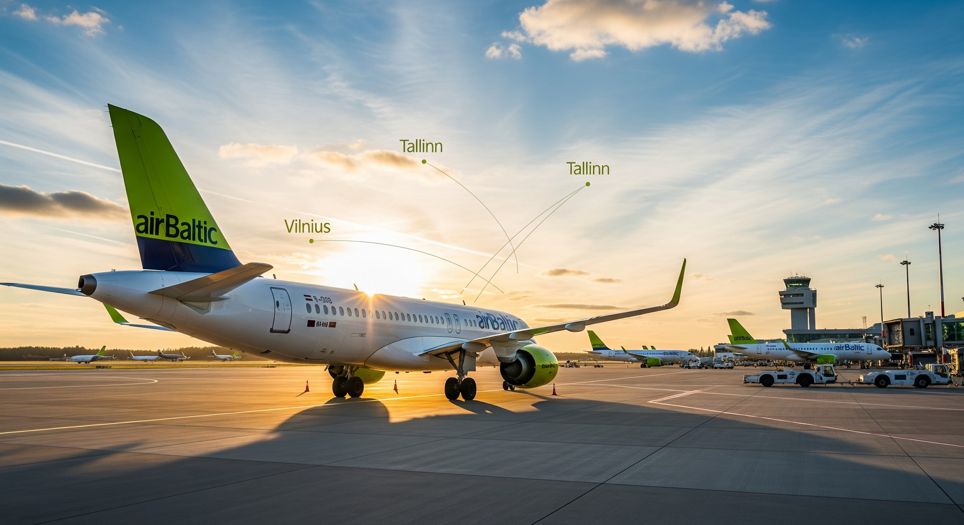 airBaltic aircraft at Riga Airport illustrating Baltic connectivity between Riga, Vilnius and Tallinn