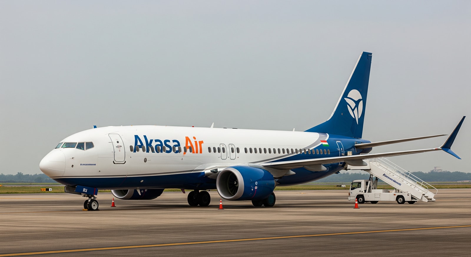 Akasa Air Boeing 737 MAX at Kempegowda International Airport showing the aircraft on the apron