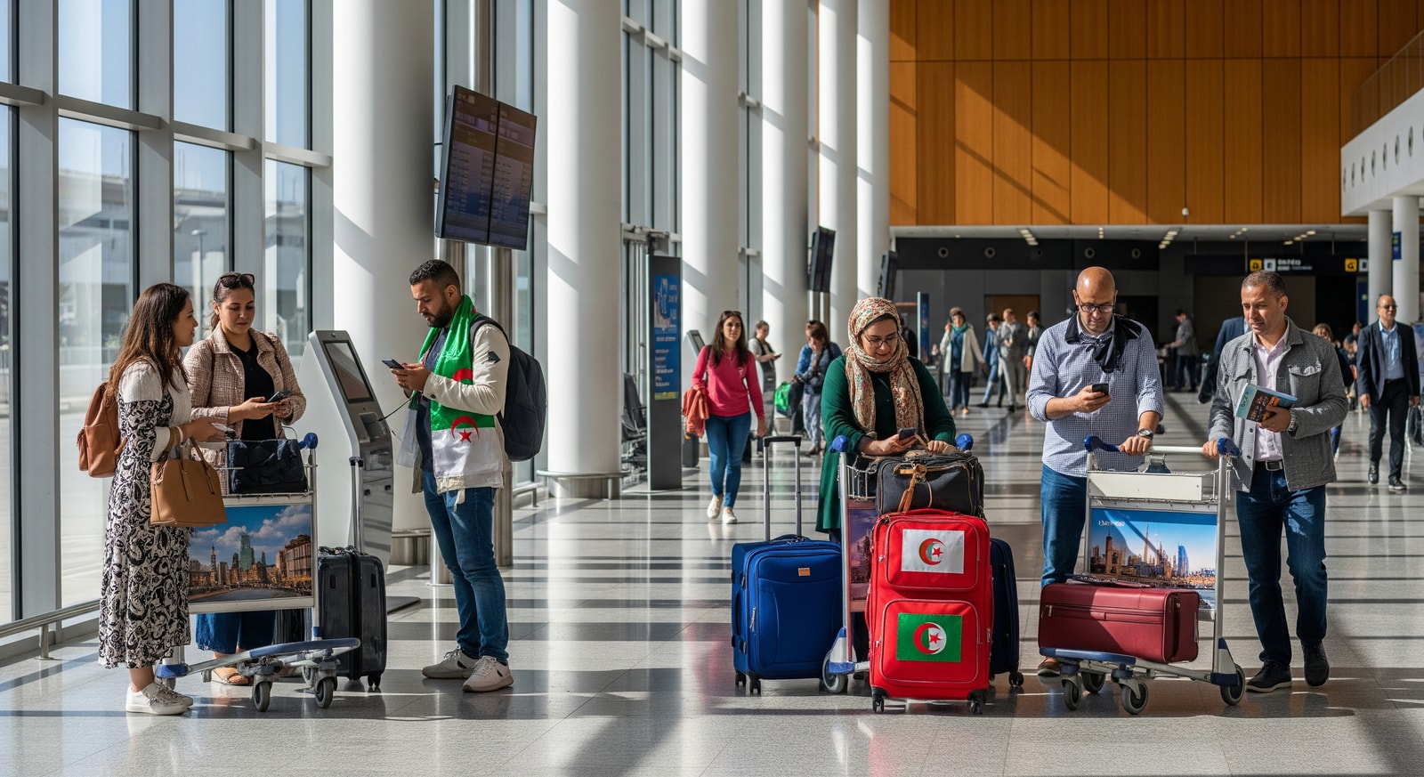 Passengers at an international terminal illustrating Algeria-UAE air connectivity
