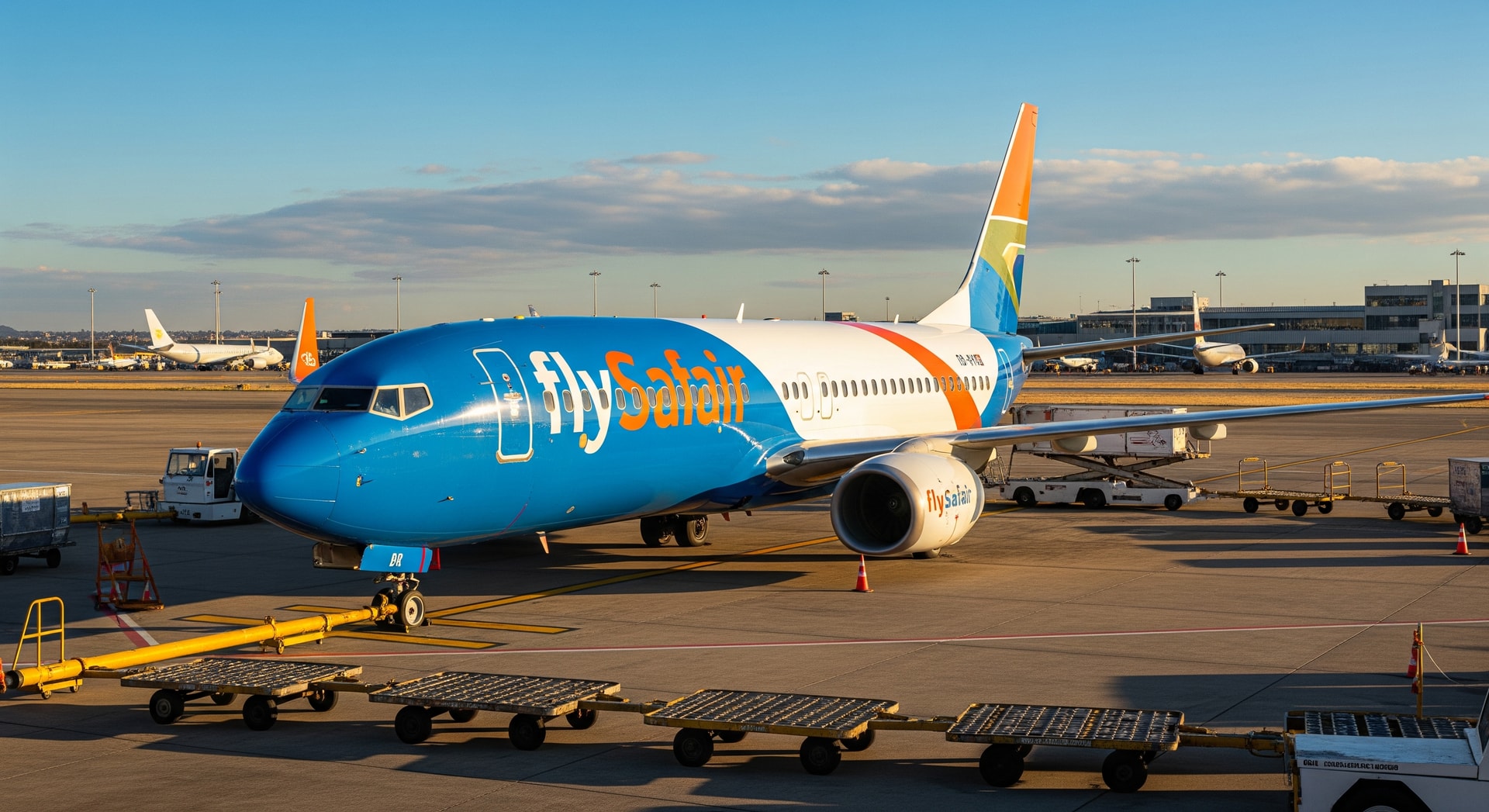 FlySafair aircraft on tarmac at a South African airport