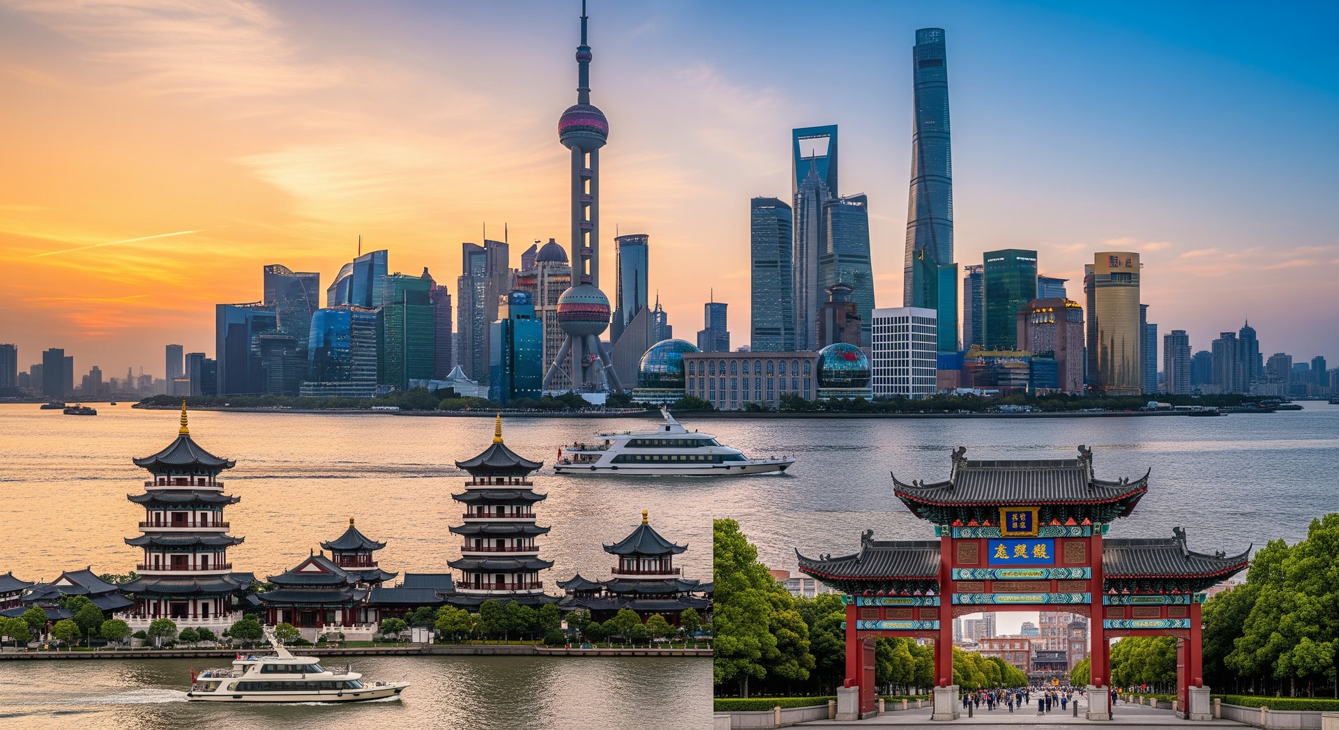 Shanghai skyline and historic Chinese landmarks symbolising inbound tourism and eased visa rules