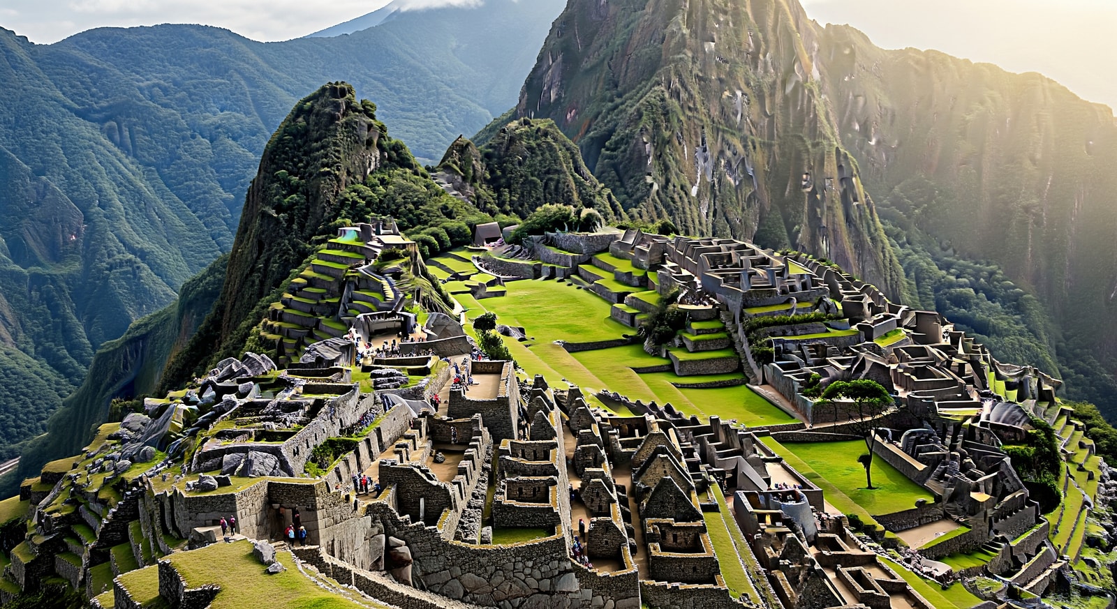 View of Machu Picchu terraces with Cusco region mountains, illustrating tourism pressure on archaeological sites