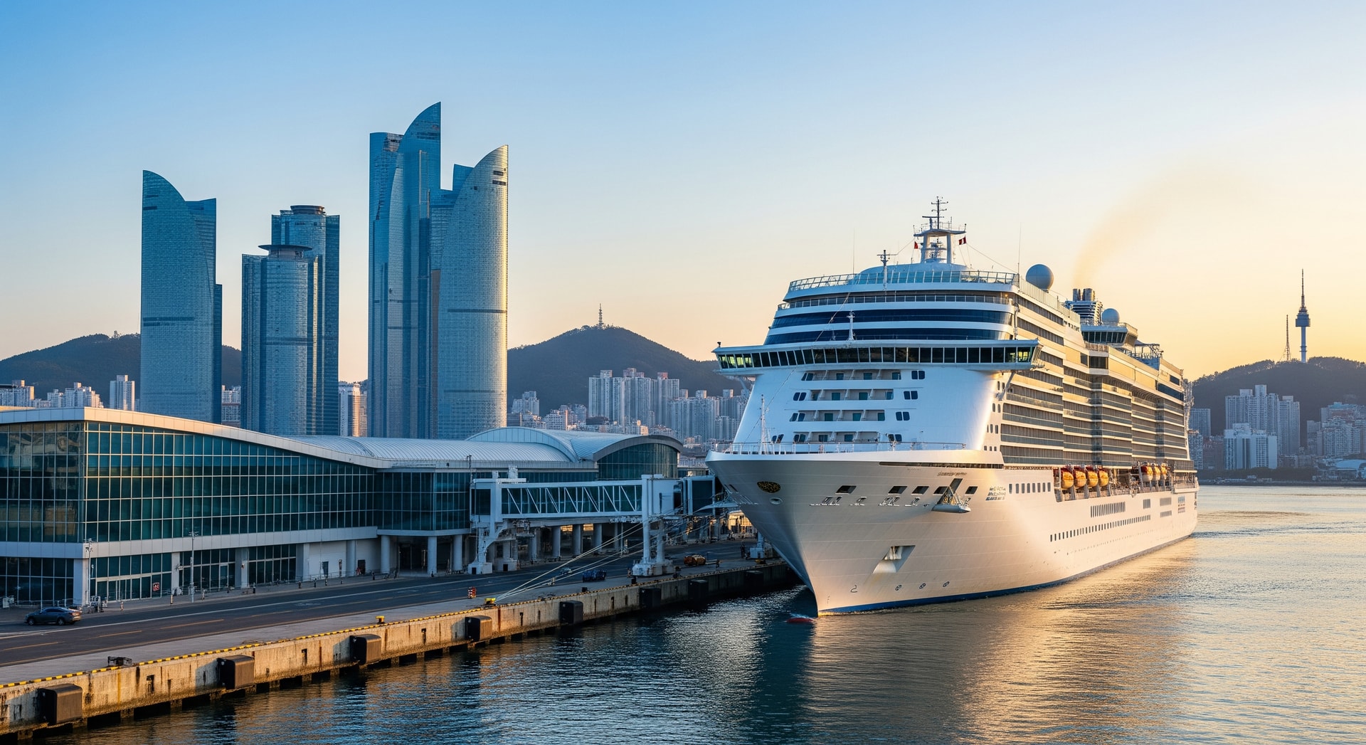Cruise ship approaching Busan International Cruise Terminal, reflecting rise in Busan cruise visits