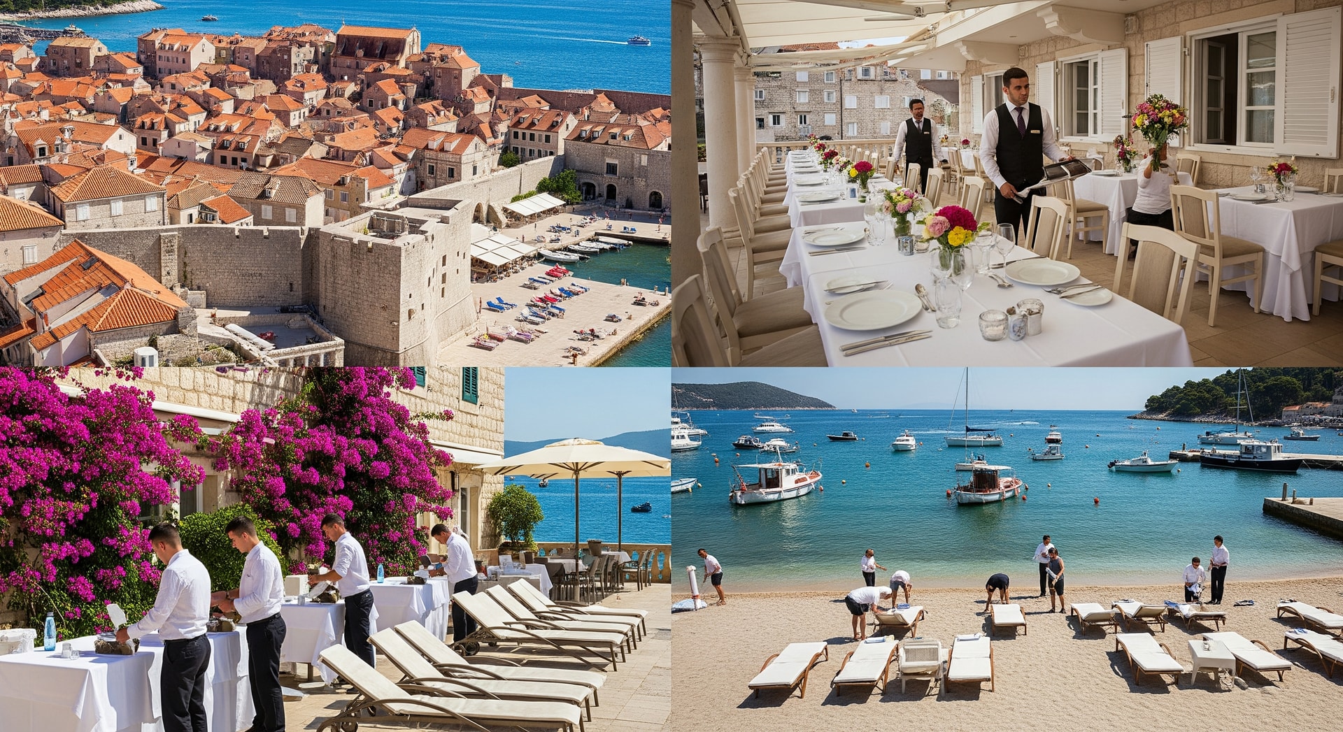 Croatian coastal resort with hospitality staff preparing for the summer season