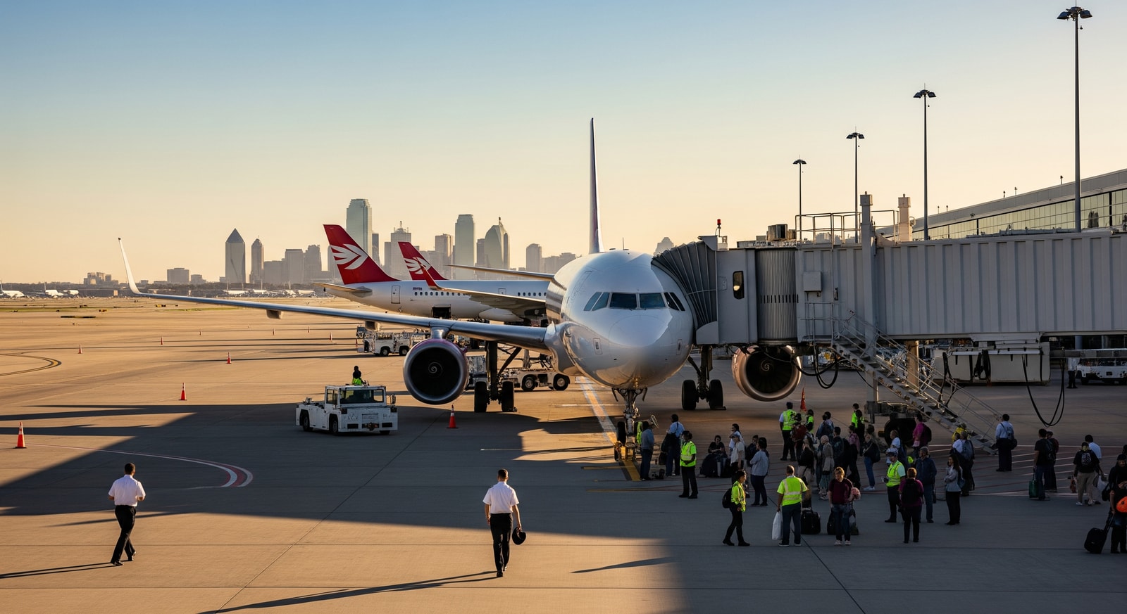 Terminal gates and parked aircraft at Dallas/Fort Worth International Airport during widespread delays