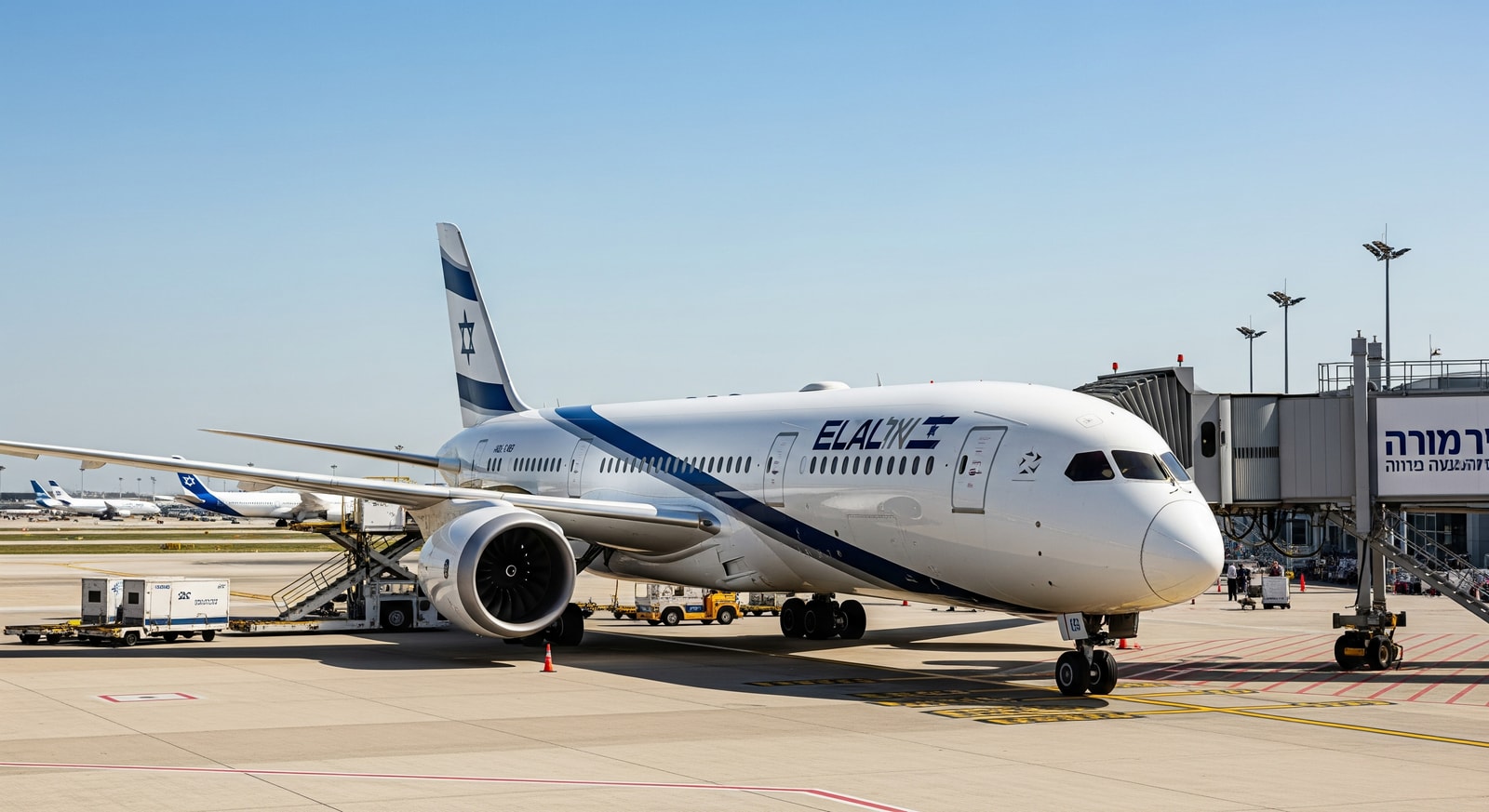 El Al aircraft on the tarmac as the airline expands direct flights to Europe and Asia