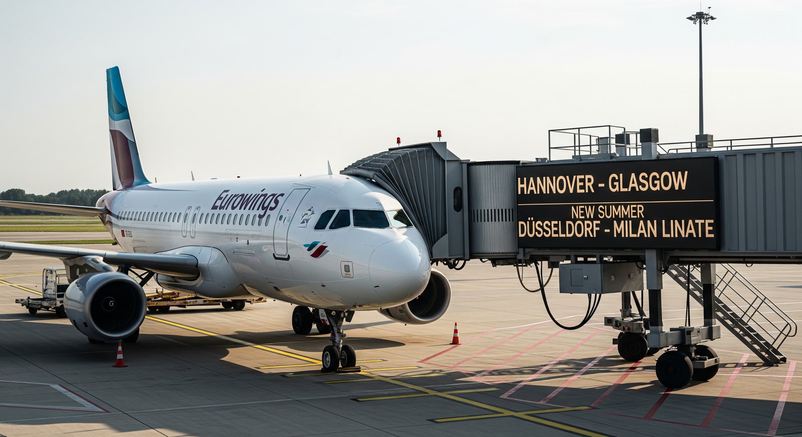 Eurowings aircraft at a European airport illustrating new Hannover–Glasgow and Dusseldorf–Milan Linate summer routes