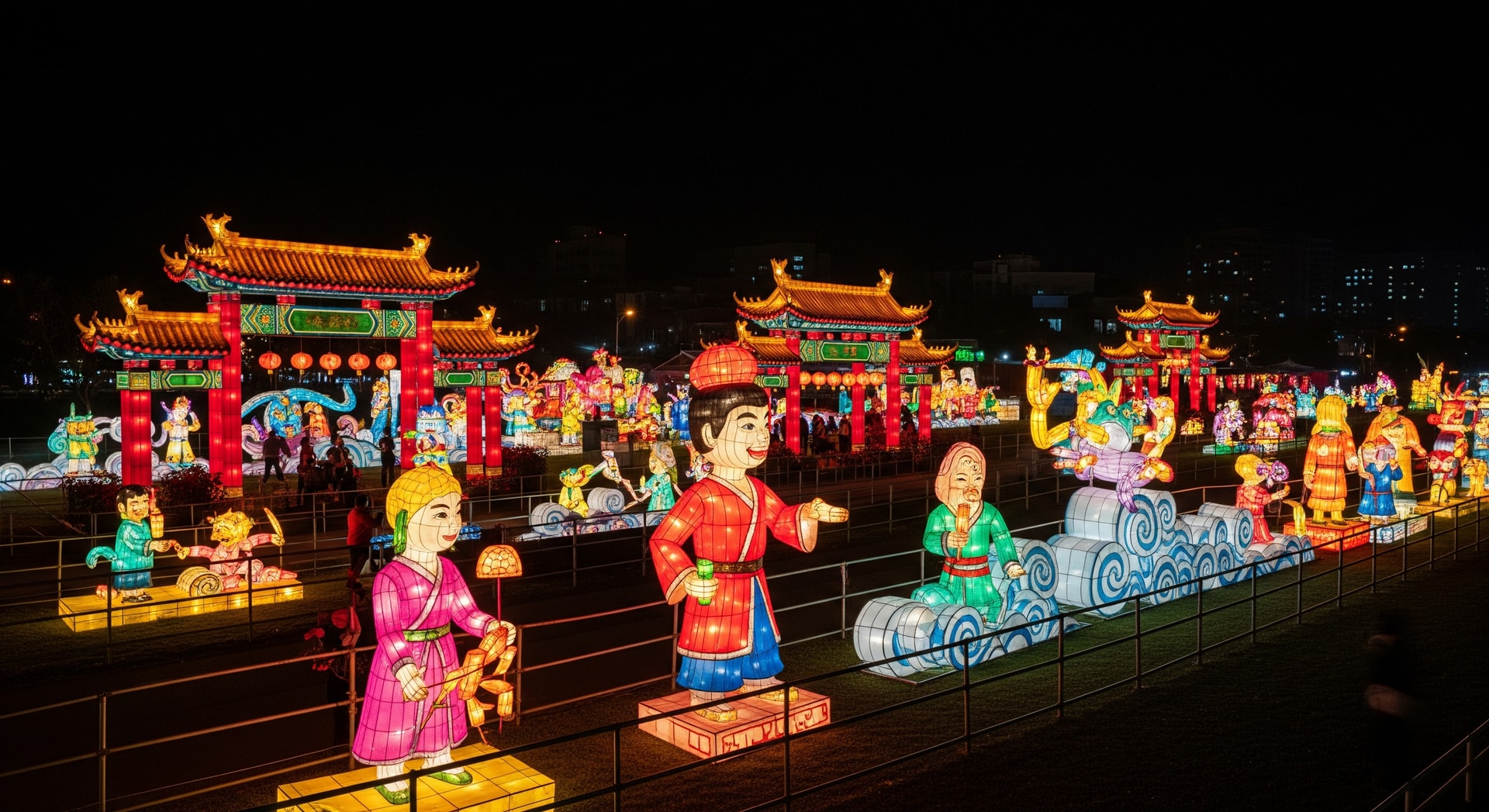 Nighttime lantern installations and illuminated displays at the Taiwan Lantern Festival in Chiayi