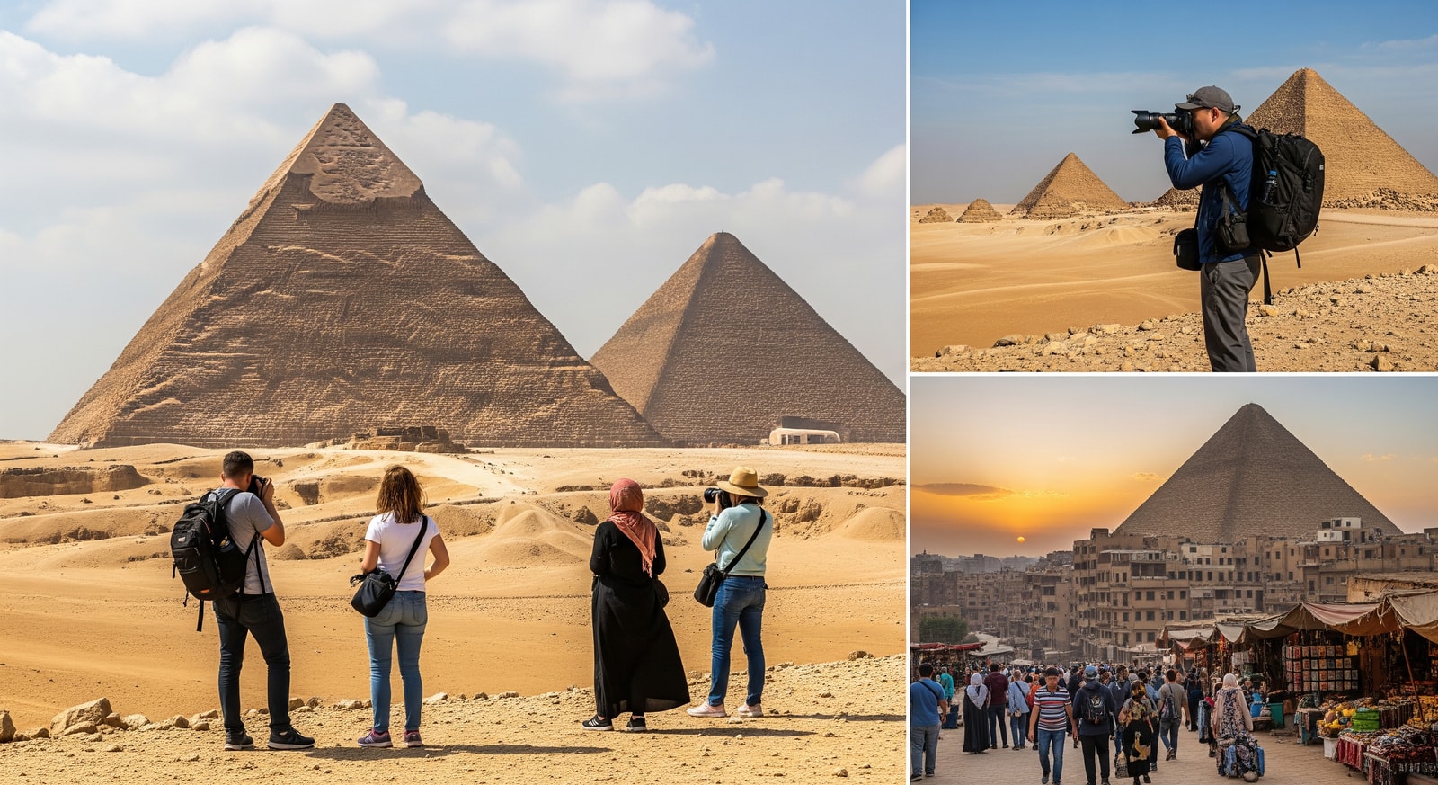 Uzbek tourists exploring the Pyramids of Giza and Cairo landmarks