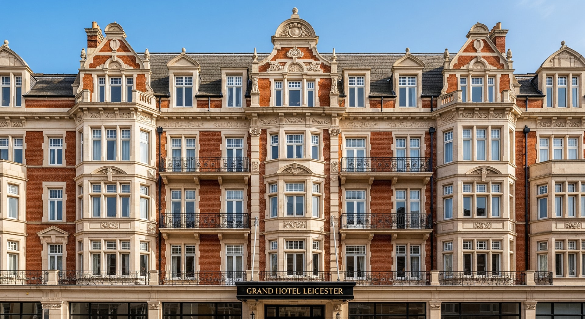 Exterior of Grand Hotel Leicester on Granby Street highlighting restored Victorian facade and Art Deco details