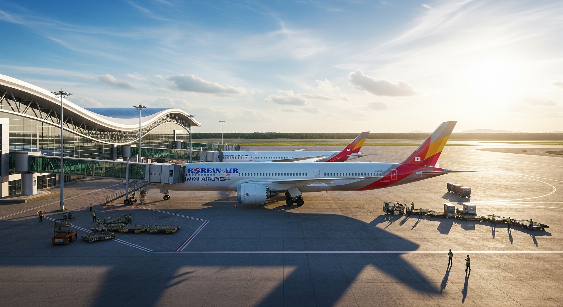 Phu Bai International Airport terminal with aircraft on the tarmac, representing new Hue South Korea flights