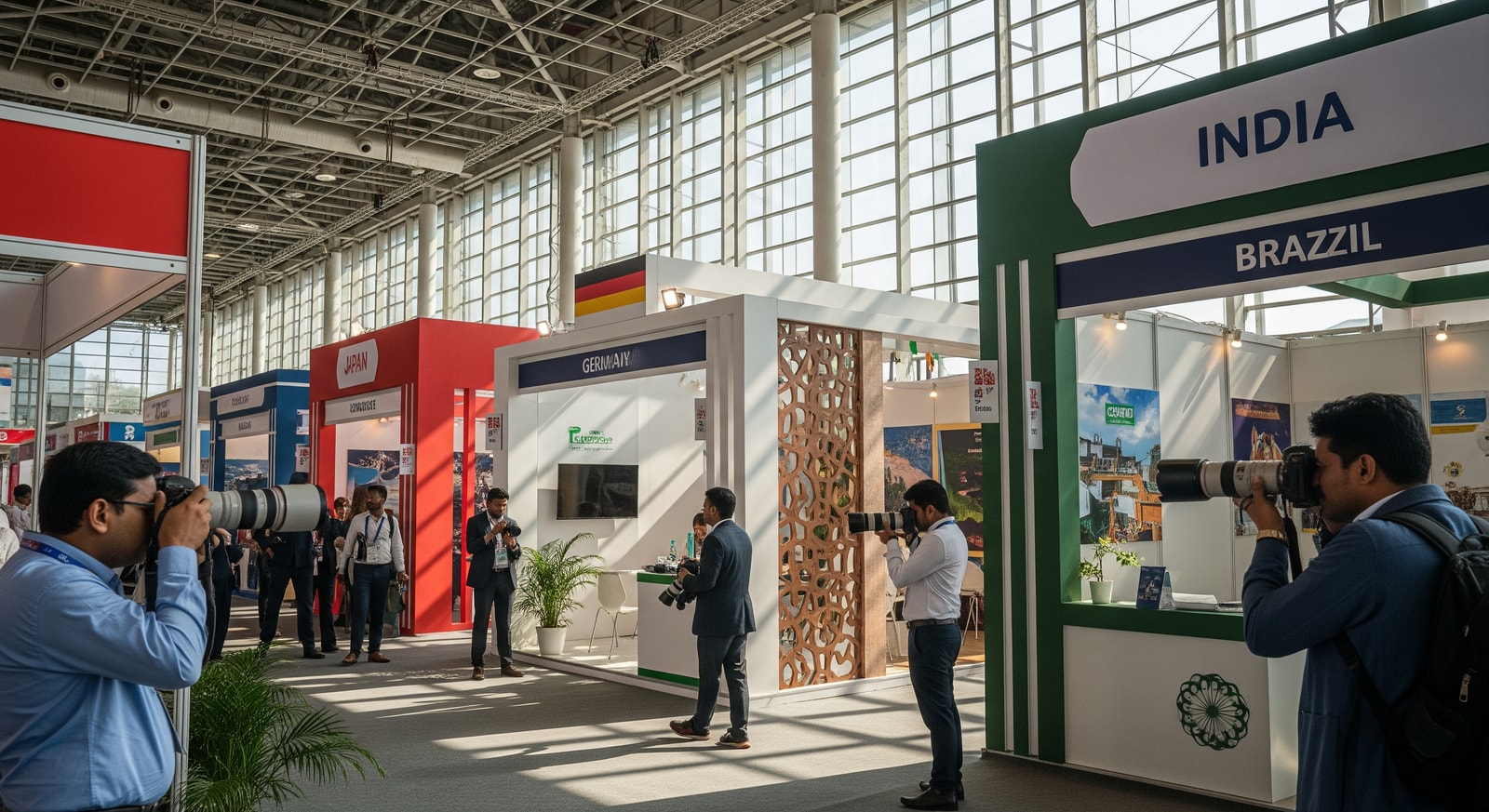 Exhibition hall at IITE Nagpur 2026 with international booths representing global destinations