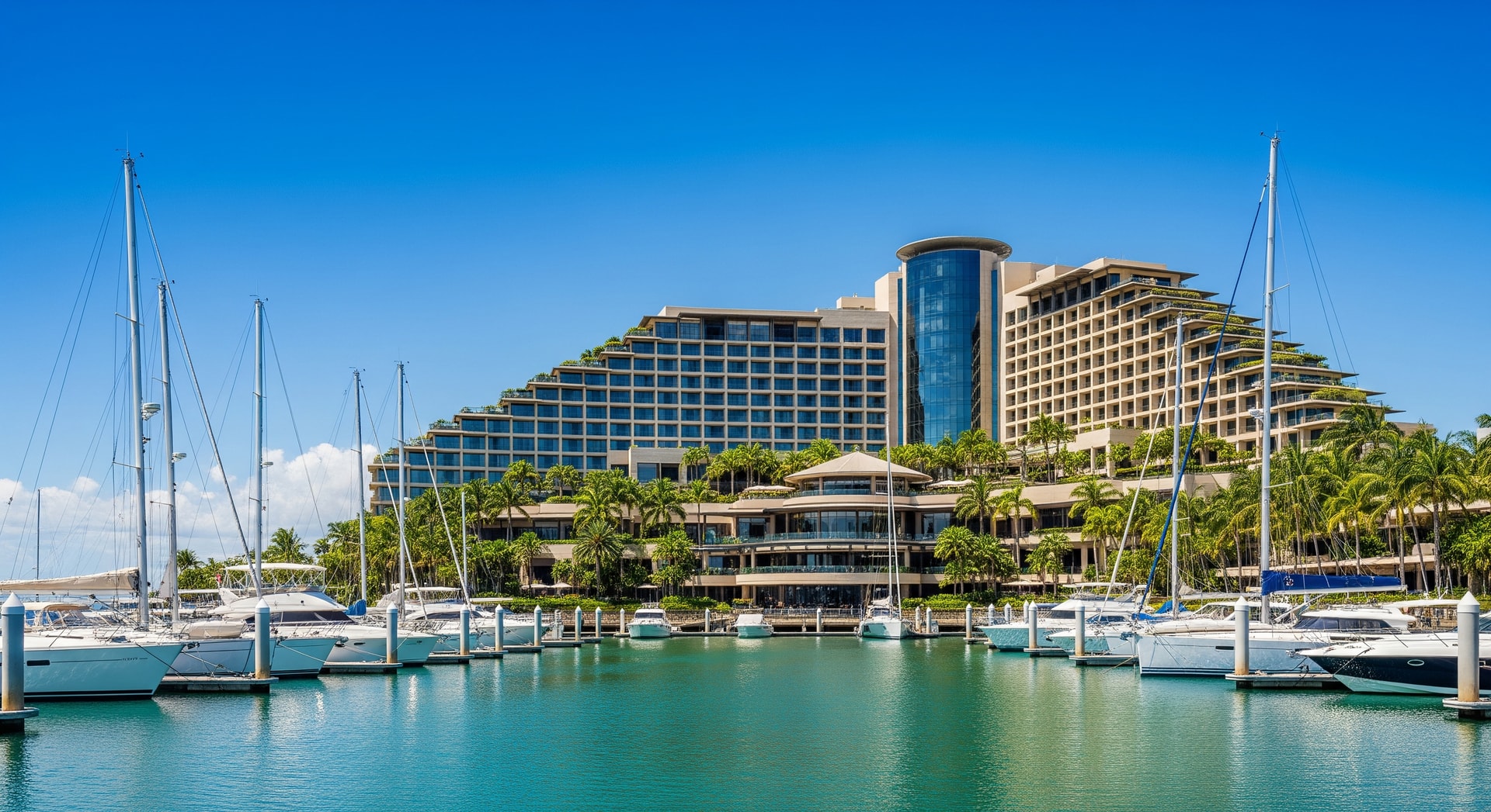 Shangri-La The Marina Cairns waterfront view with marina and hotel terraces