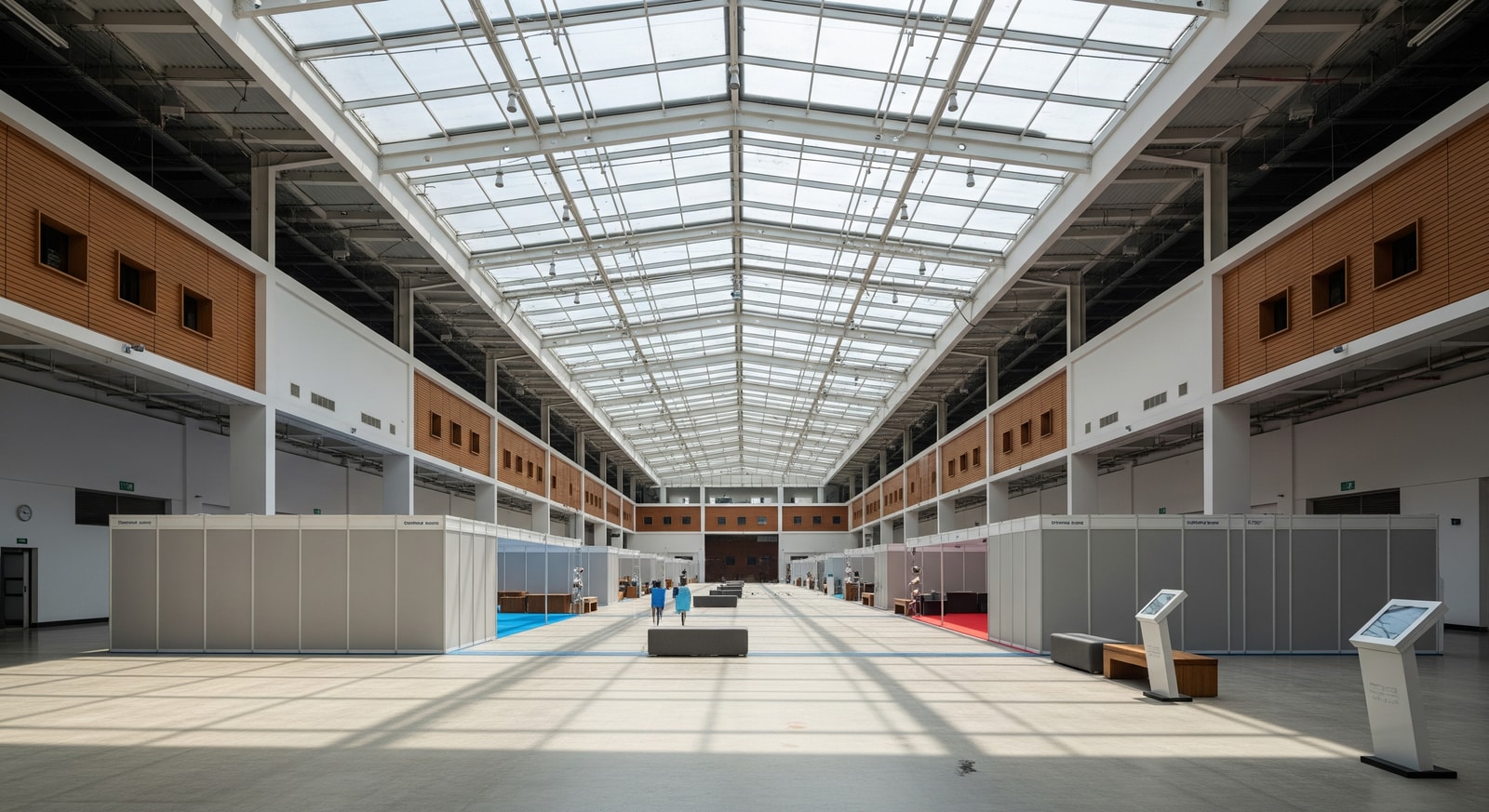 Interior view of the new International Convention and Expo Centre Goa showing a large configurable hall and exhibition space