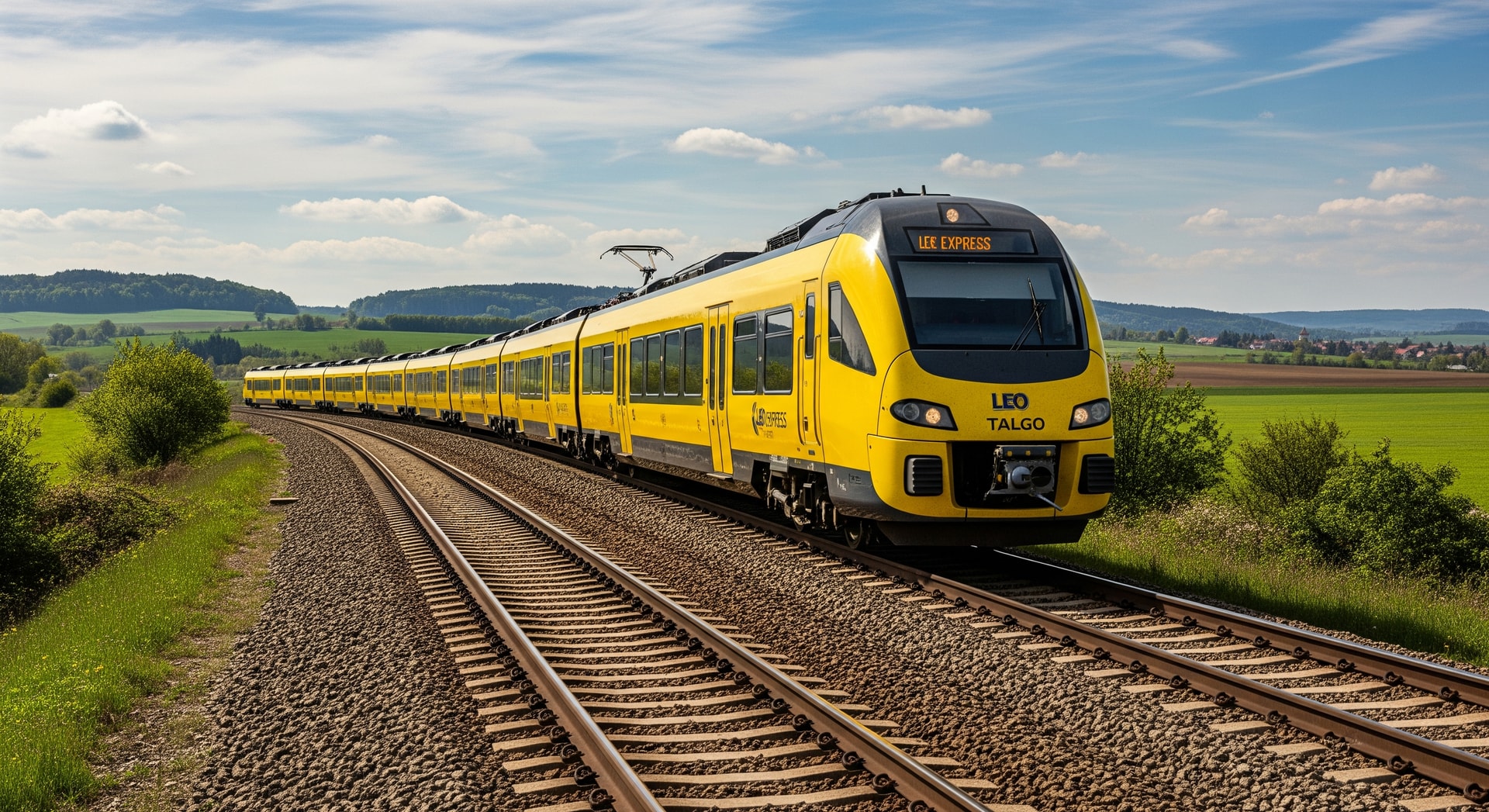 Leo Express Talgo train exterior on Central European tracks with modern livery