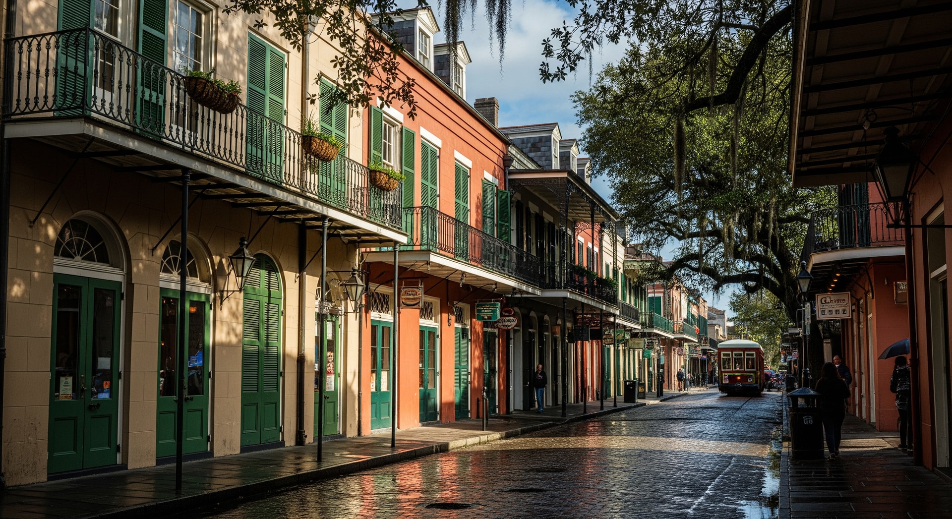 New Orleans street scene with historic architecture reflecting French heritage