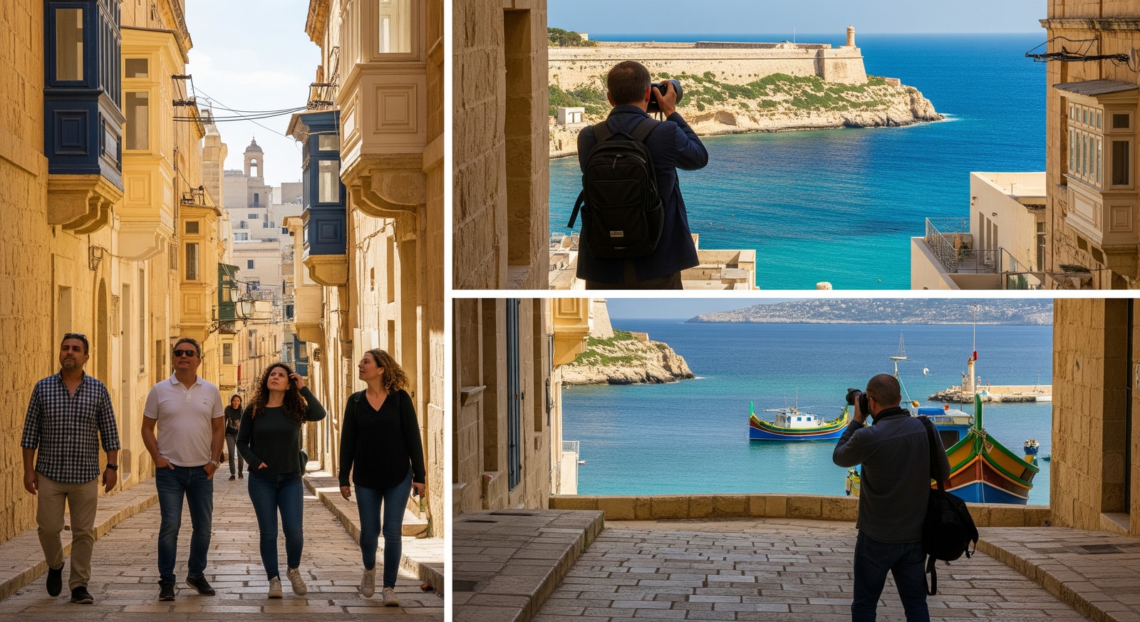 Tourists exploring historical streets and coastal scenery in Malta, reflecting Malta tourism growth