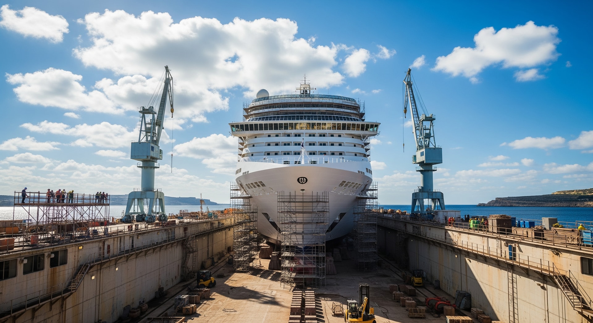 MSC Poesia in drydock at Palumbo Shipyard during refurbishment in Malta