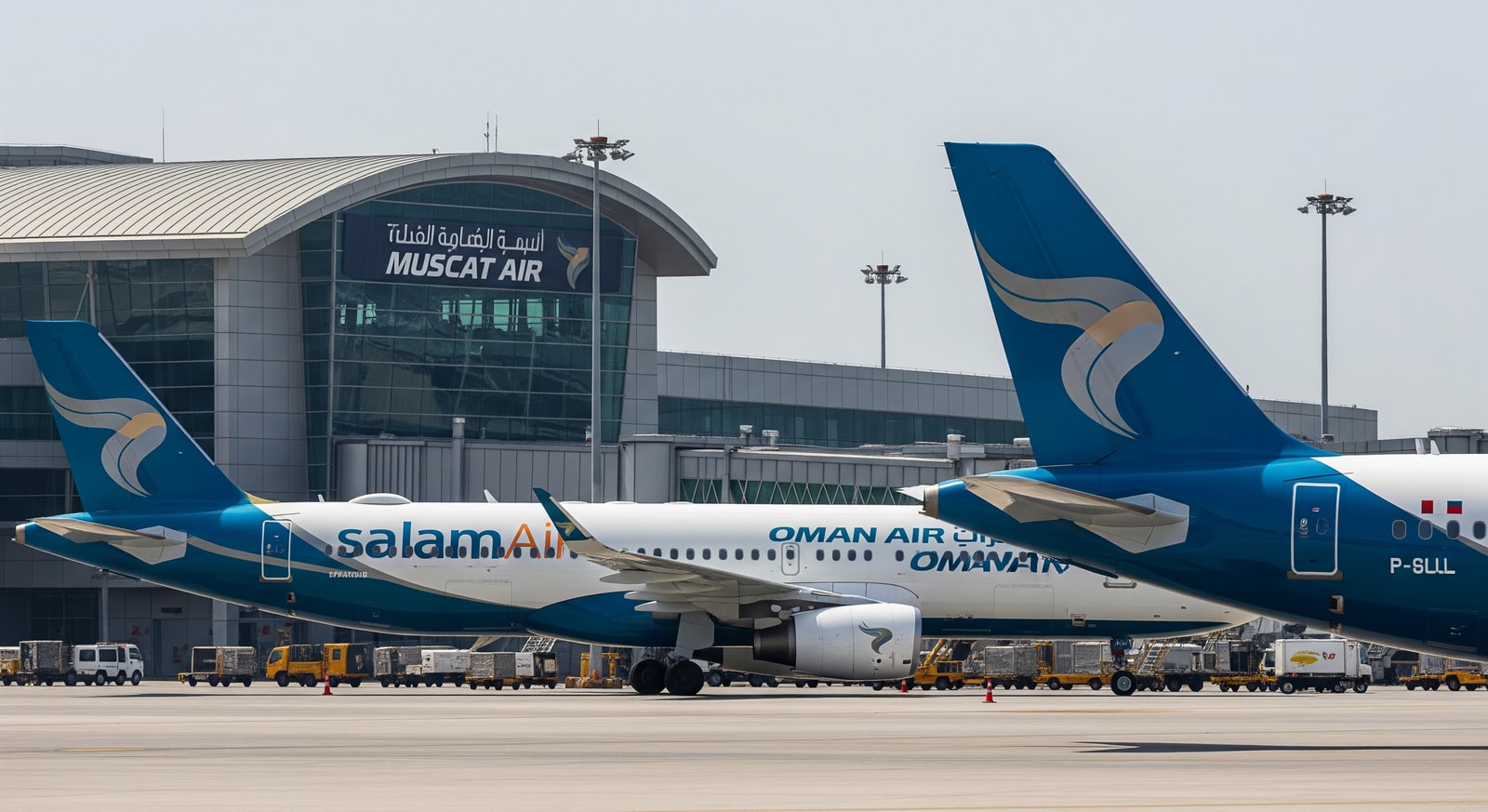 Oman Air and SalamAir aircraft at Muscat International Airport illustrating new flights to Taif, Singapore, Kigali and other destinations