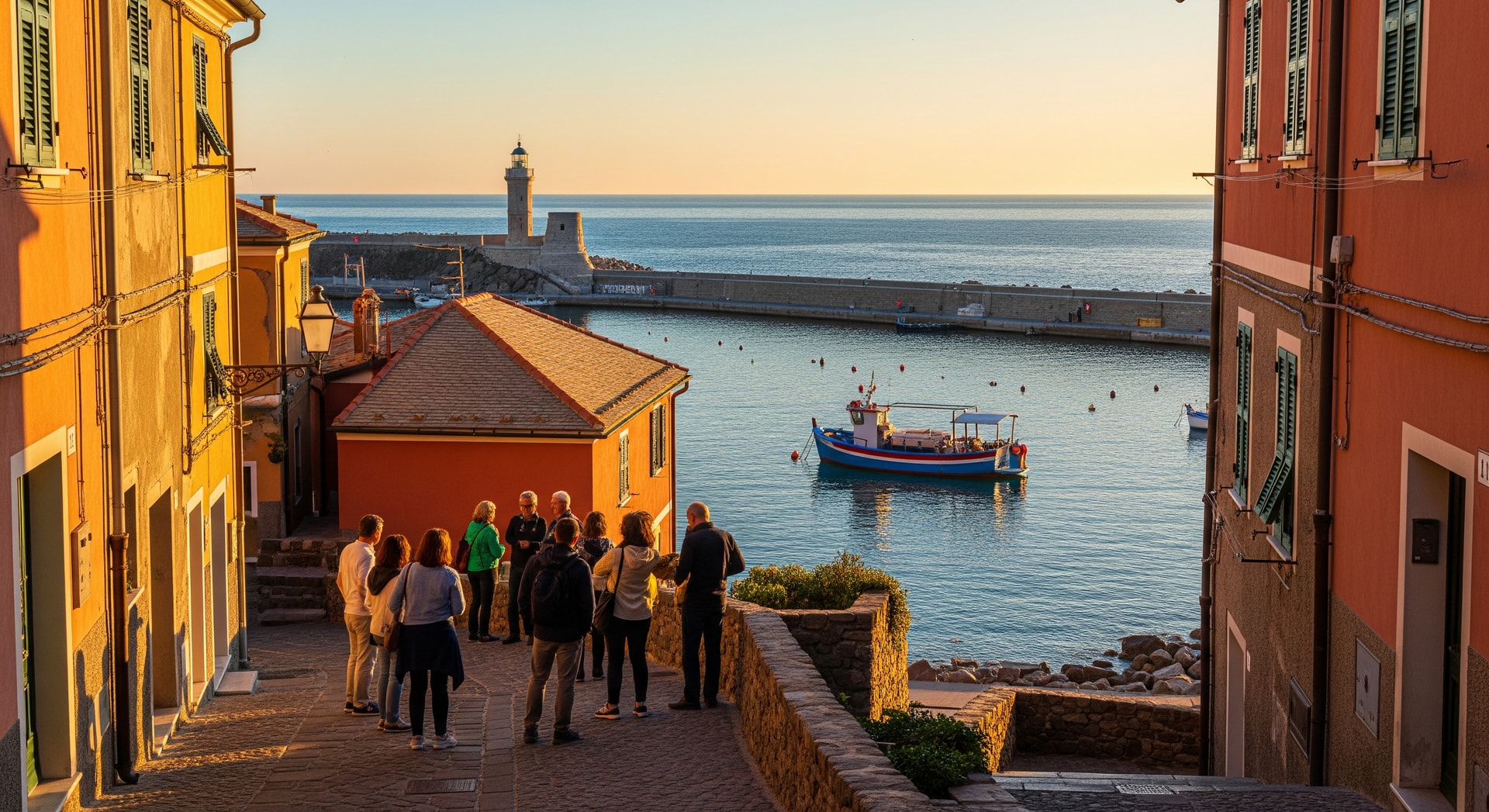 Tourists exploring a less-crowded European coastal town, illustrating tourism dispersion to emerging destinations