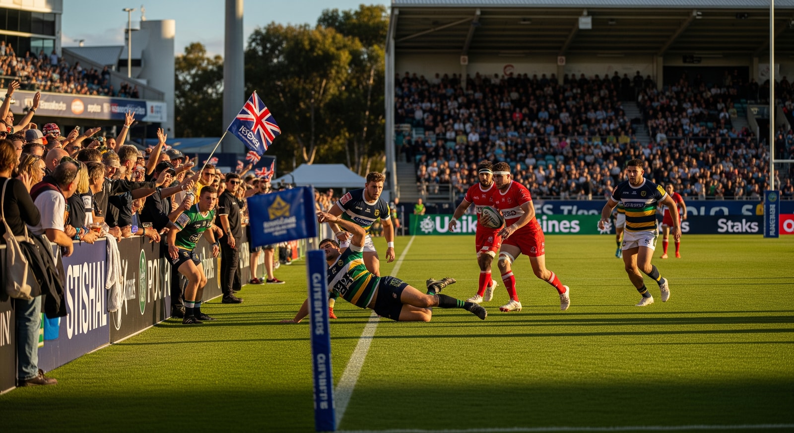 Fans and performers at a previous SVNS event at HBF Park, showing rugby action and festival crowds